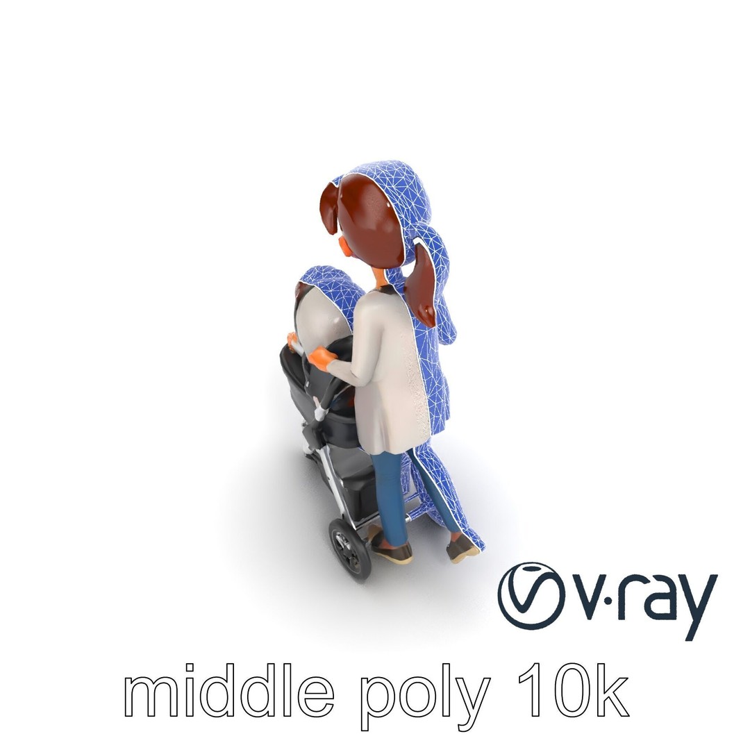 Cartoon Mother and Child 3D Model – Low Poly Character, FBX - View 24