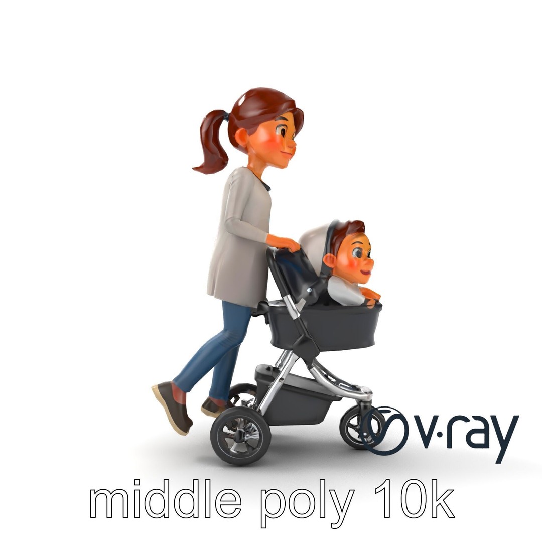 Cartoon Mother and Child 3D Model – Low Poly Character, FBX - View 28