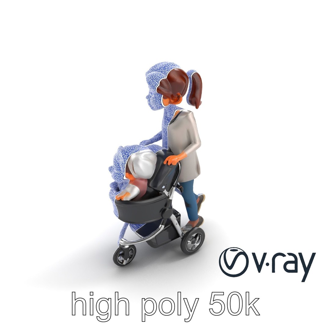 Cartoon Mother and Child 3D Model – Low Poly Character, FBX - View 29