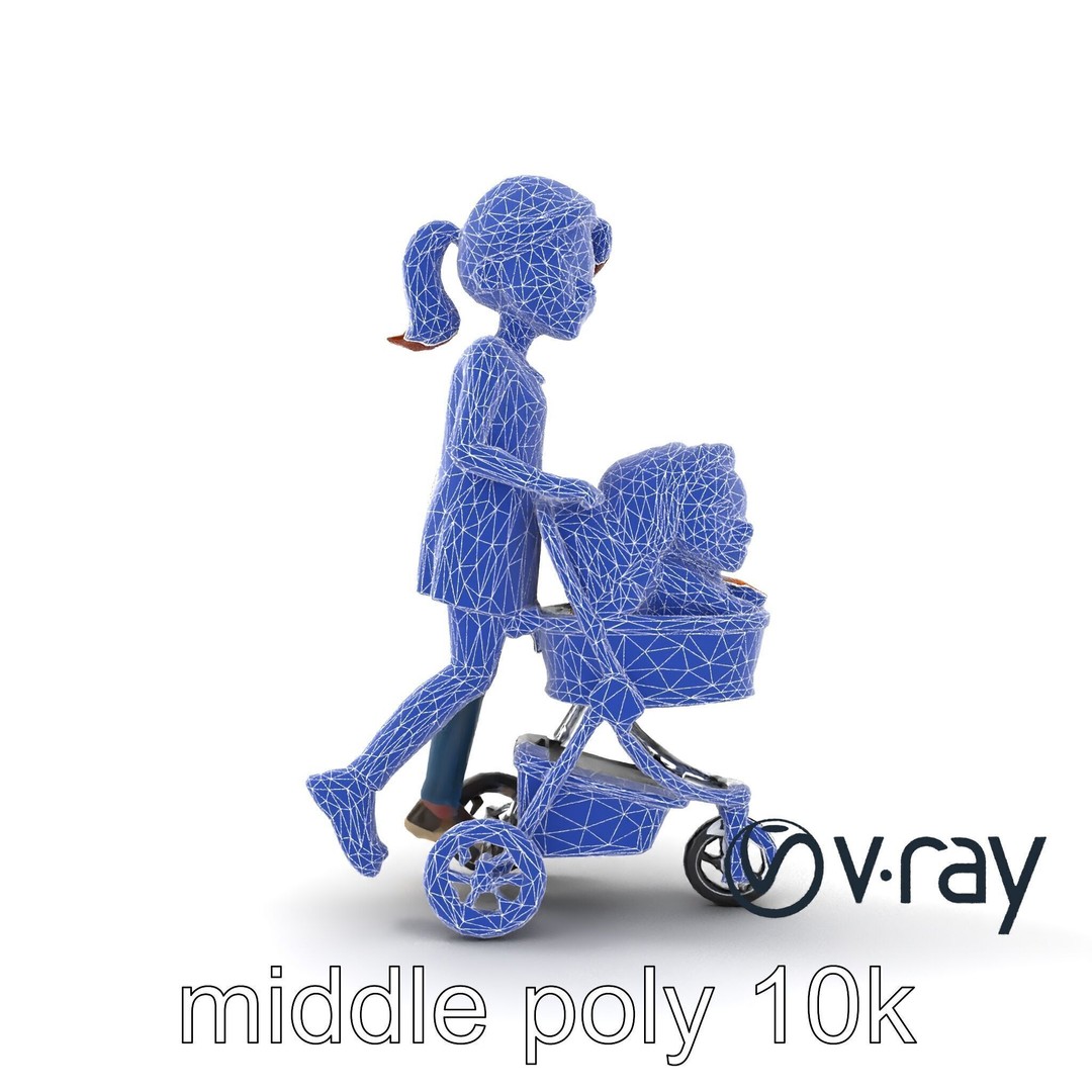 Cartoon Mother and Child 3D Model – Low Poly Character, FBX - View 32