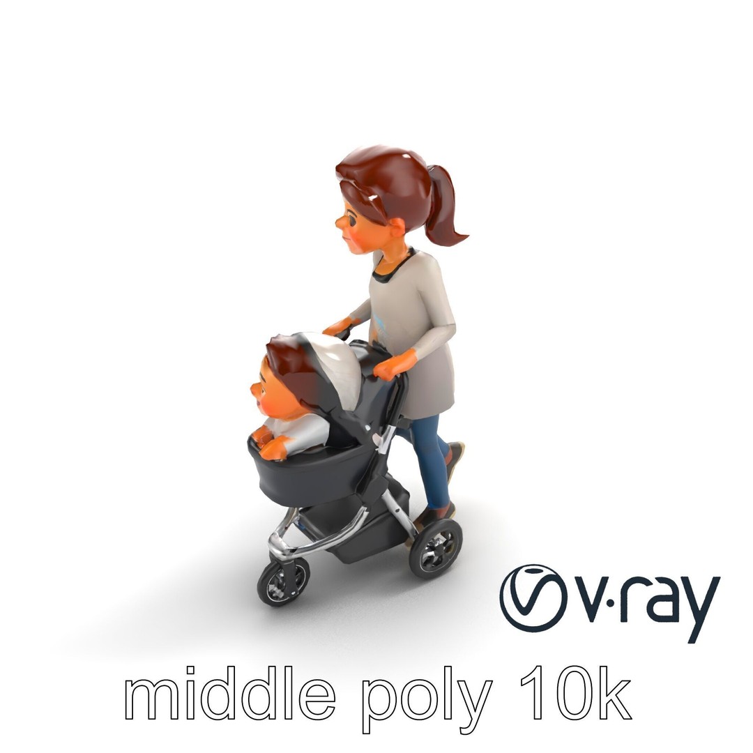 Cartoon Mother and Child 3D Model – Low Poly Character, FBX - View 6