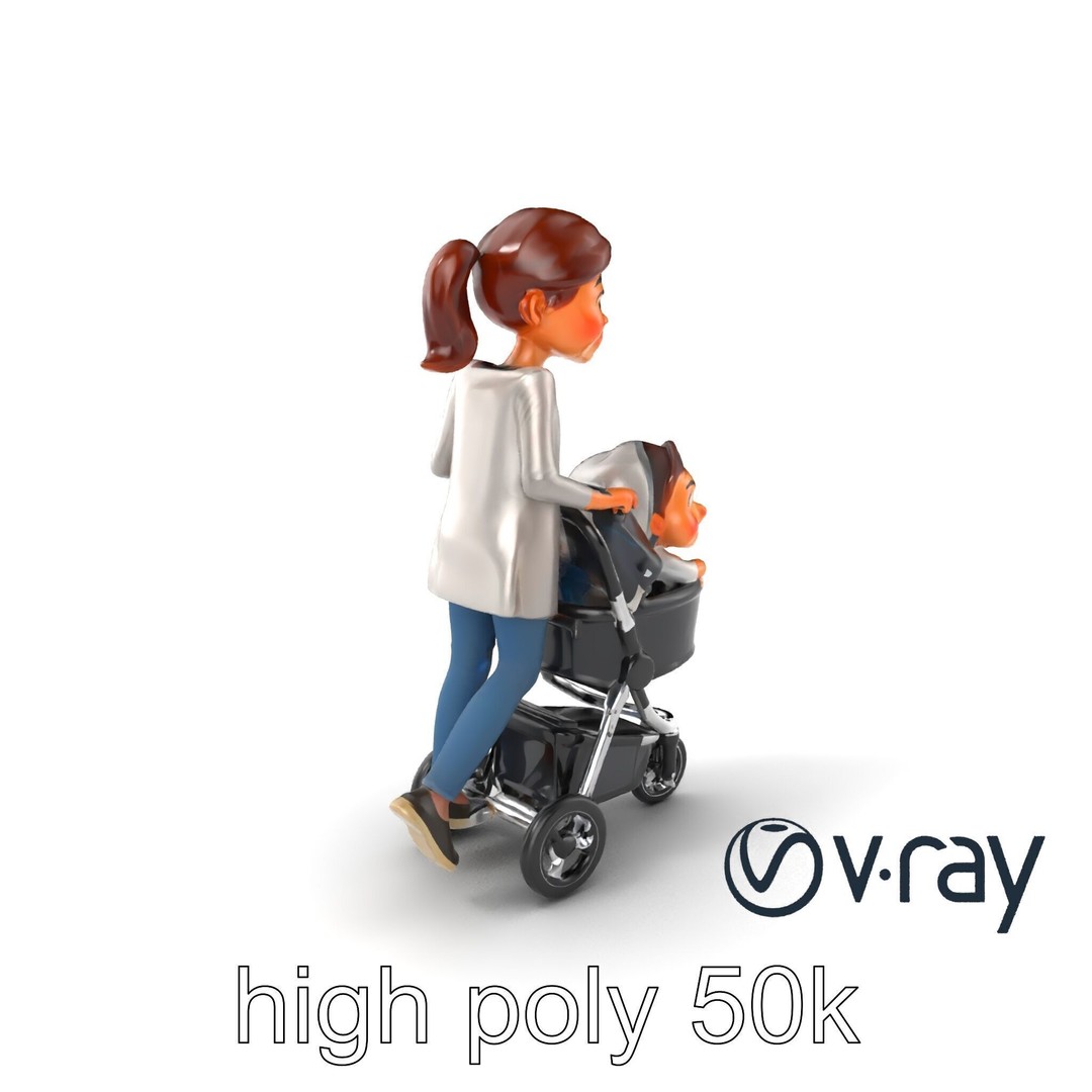 Cartoon Mother and Child 3D Model – Low Poly Character, FBX - View 8