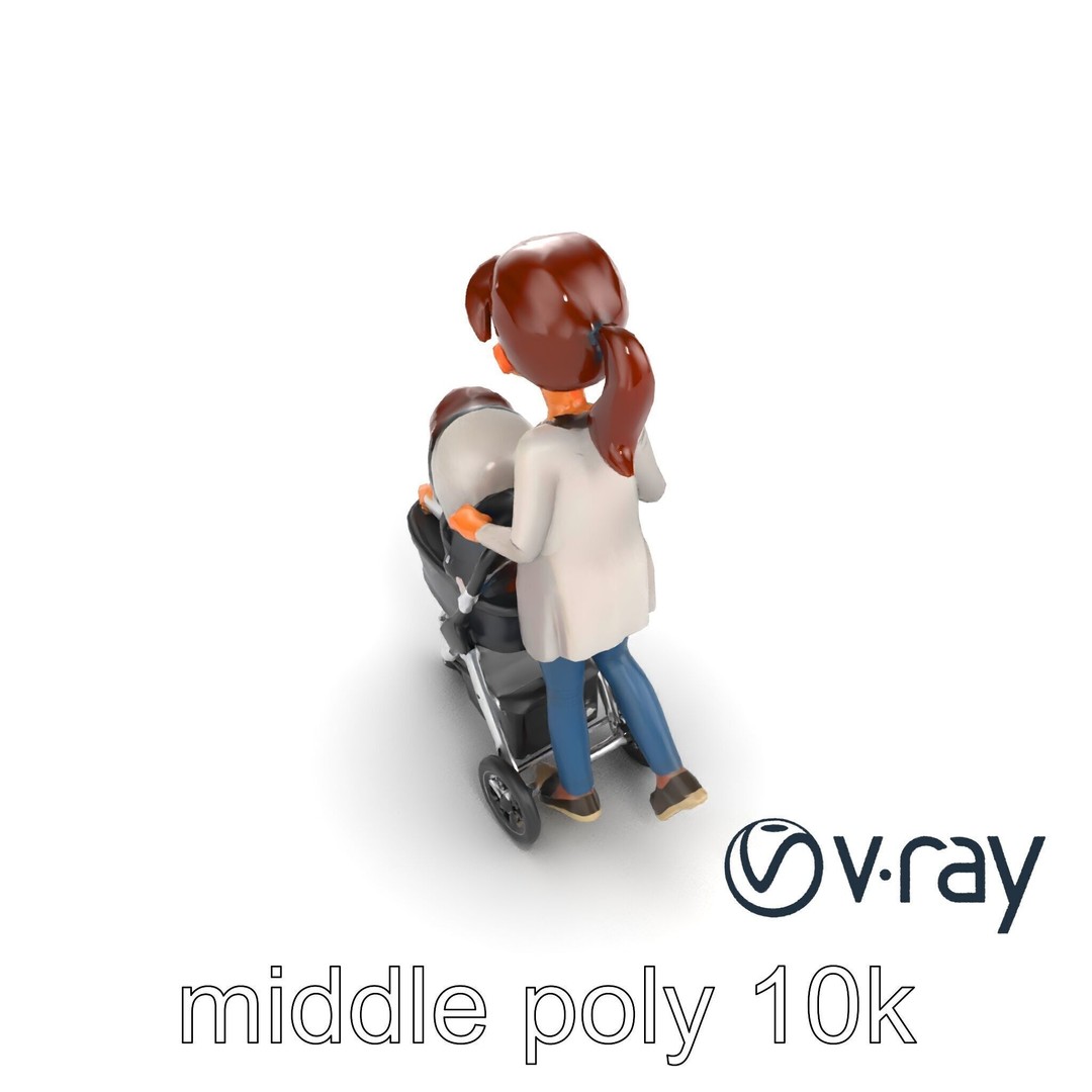 Cartoon Mother and Child 3D Model – Low Poly Character, FBX - View 9