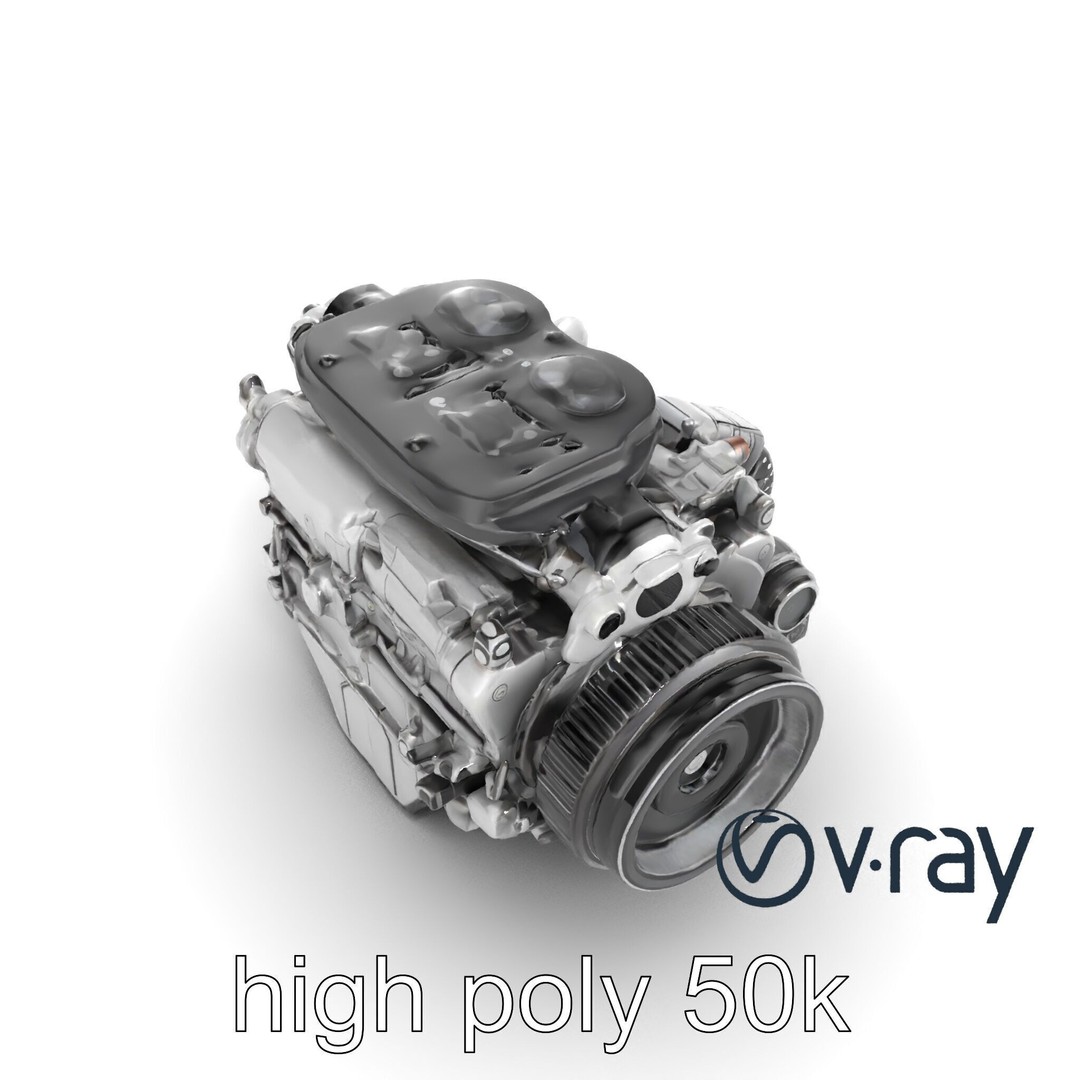Supercharged V8 Engine 3D Model – Low Poly PBR Game Asset, FBX - View 12
