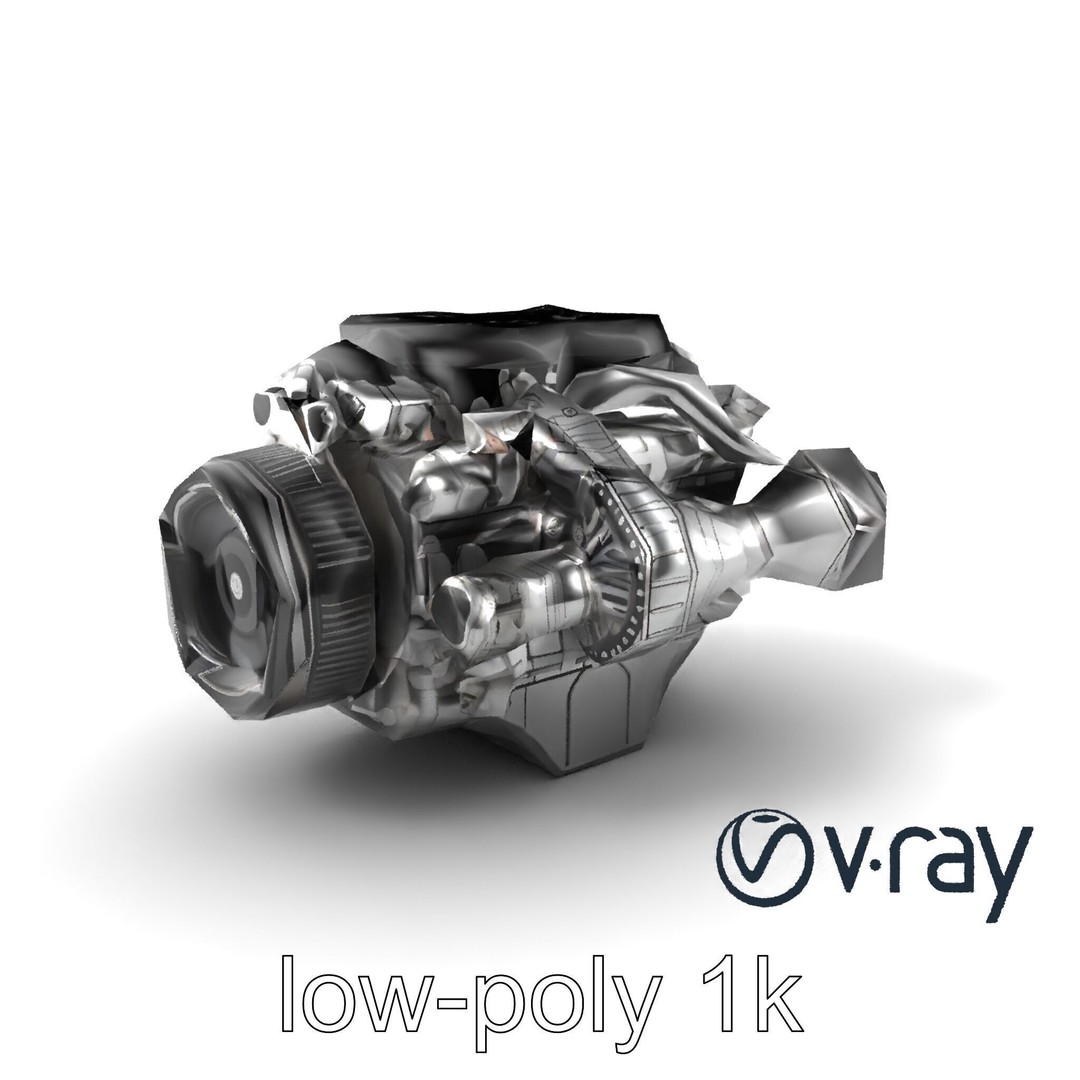 Supercharged V8 Engine 3D Model – Low Poly PBR Game Asset, FBX - View 3