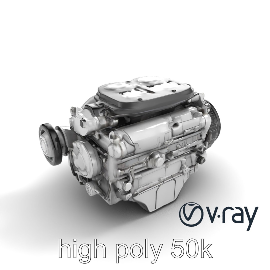 Supercharged V8 Engine 3D Model – Low Poly PBR Game Asset, FBX - View 9