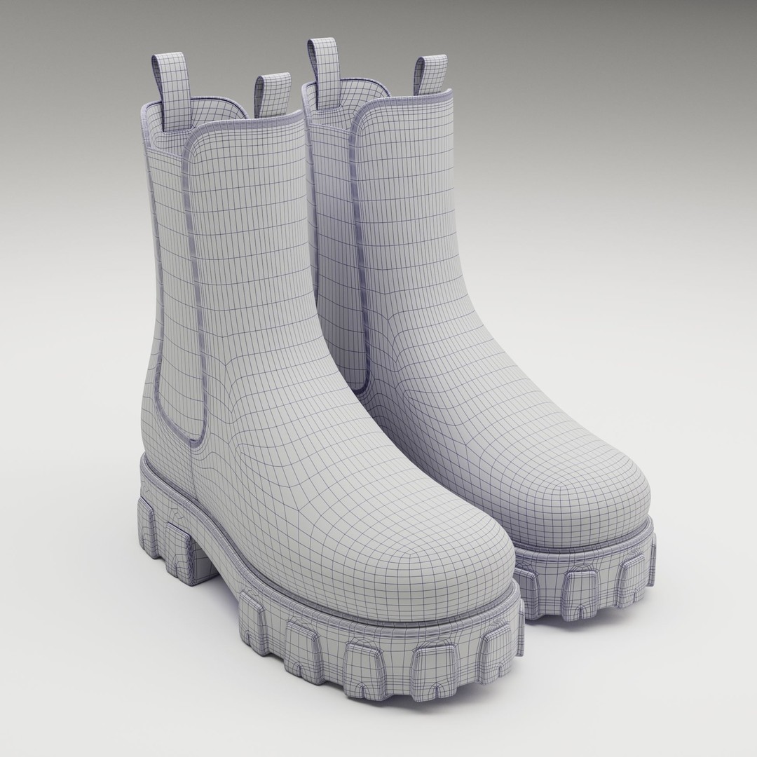Prada Monolith Leather Boots 3D Model – Low Poly Game Ready Asset, FBX - View 12