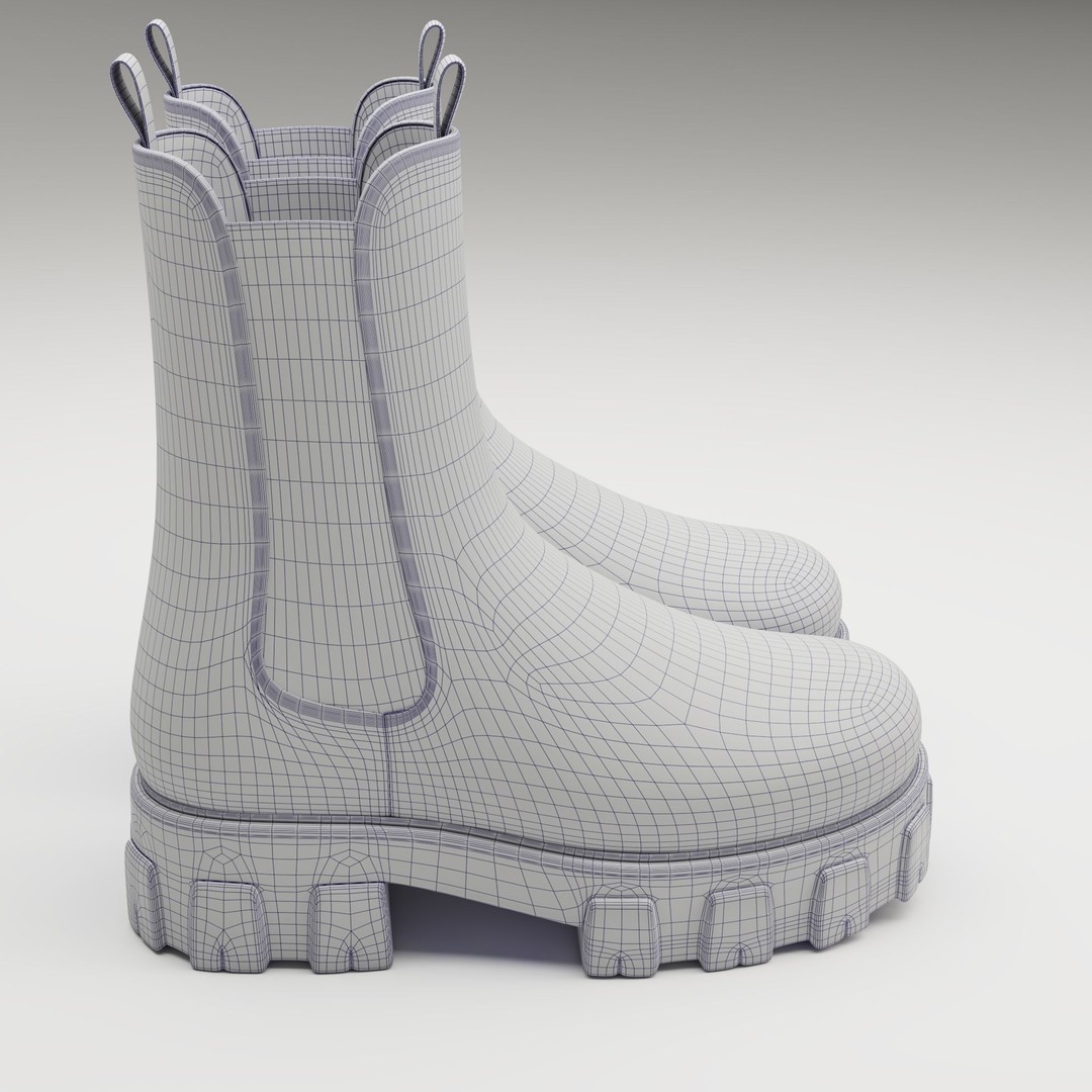 Prada Monolith Leather Boots 3D Model – Low Poly Game Ready Asset, FBX - View 13