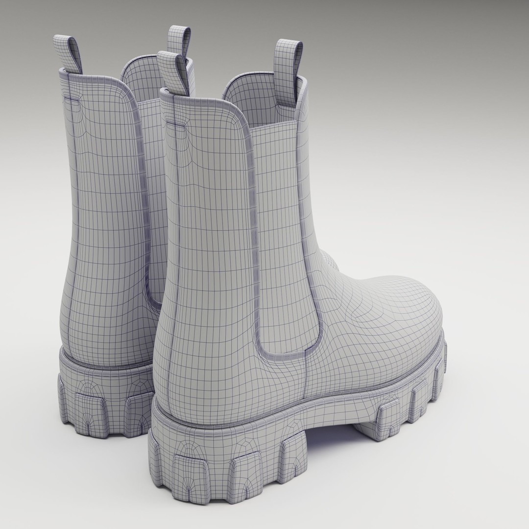 Prada Monolith Leather Boots 3D Model – Low Poly Game Ready Asset, FBX - View 14