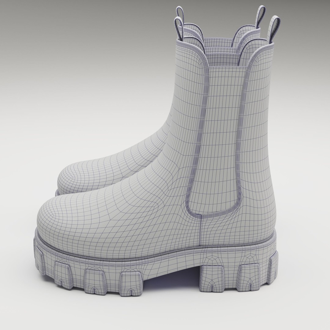 Prada Monolith Leather Boots 3D Model – Low Poly Game Ready Asset, FBX - View 17