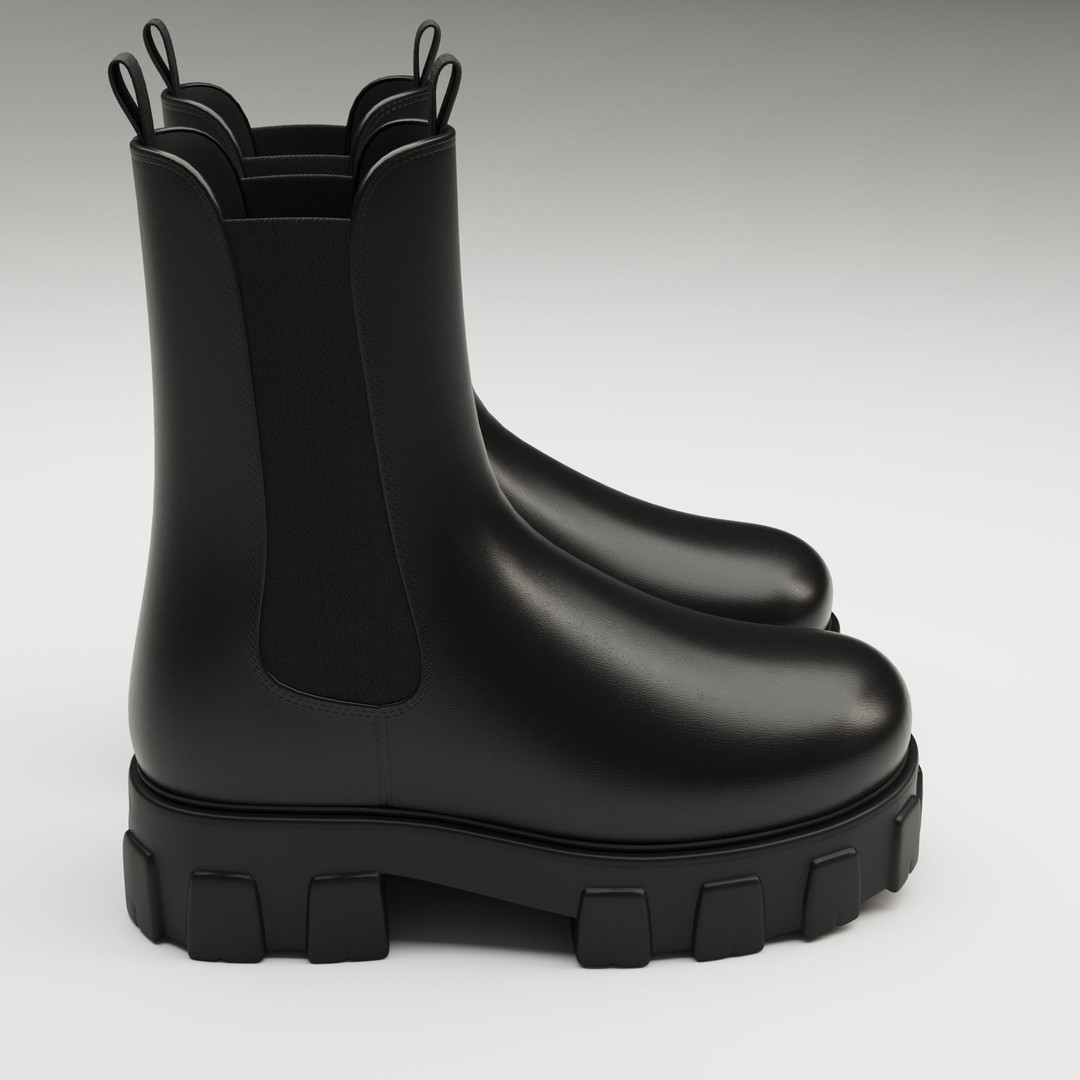 Prada Monolith Leather Boots 3D Model – Low Poly Game Ready Asset, FBX - View 3