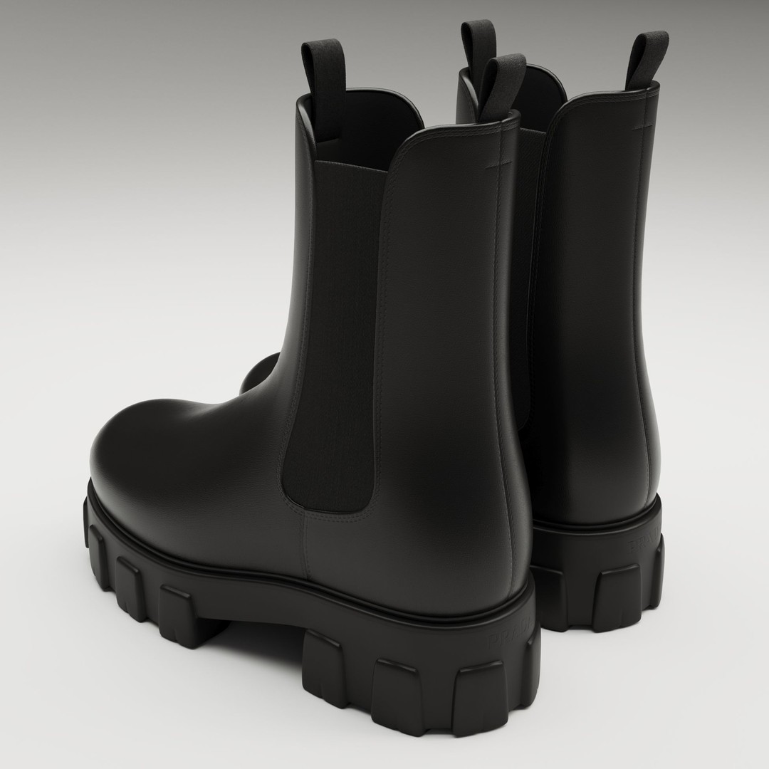 Prada Monolith Leather Boots 3D Model – Low Poly Game Ready Asset, FBX - View 6