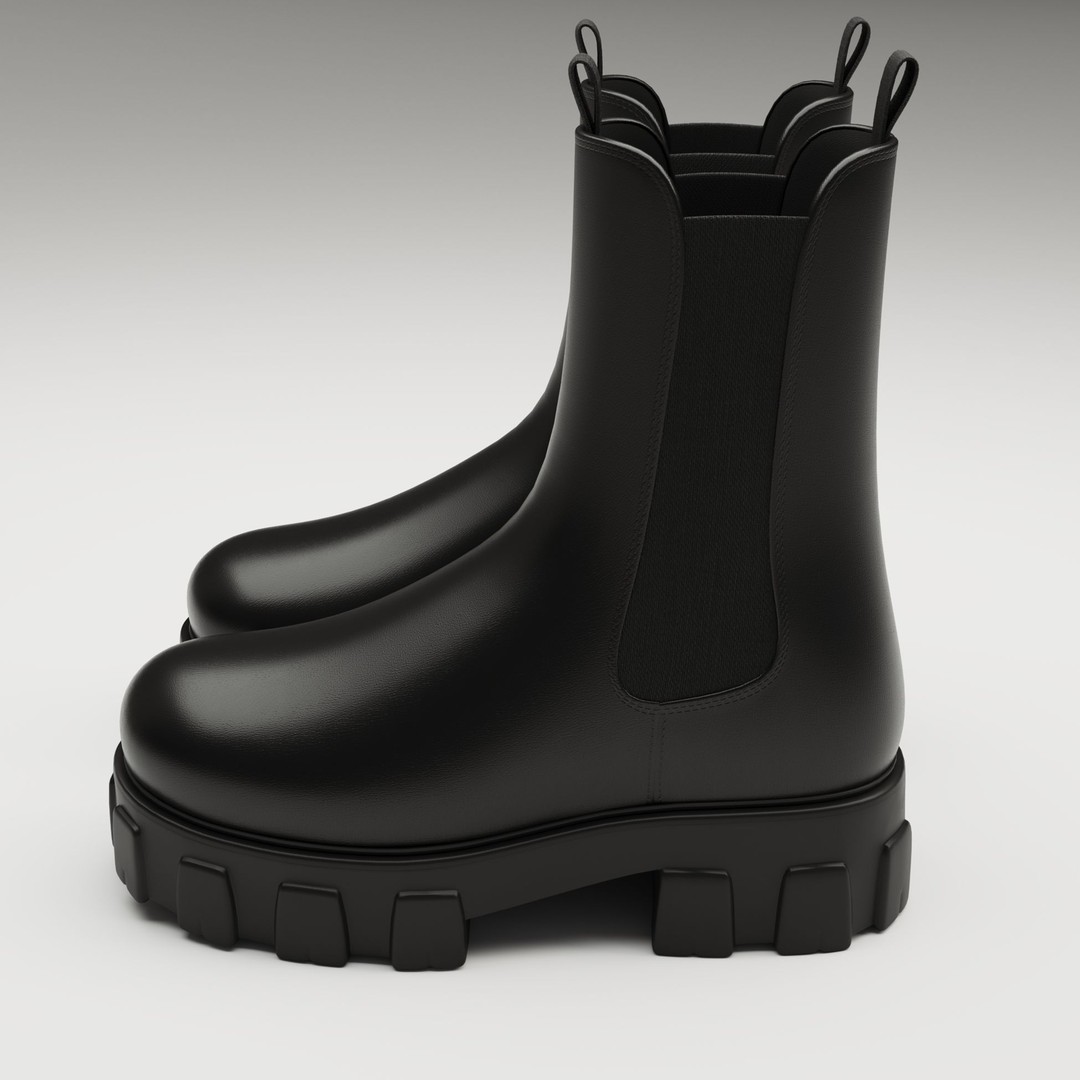 Prada Monolith Leather Boots 3D Model – Low Poly Game Ready Asset, FBX - View 7