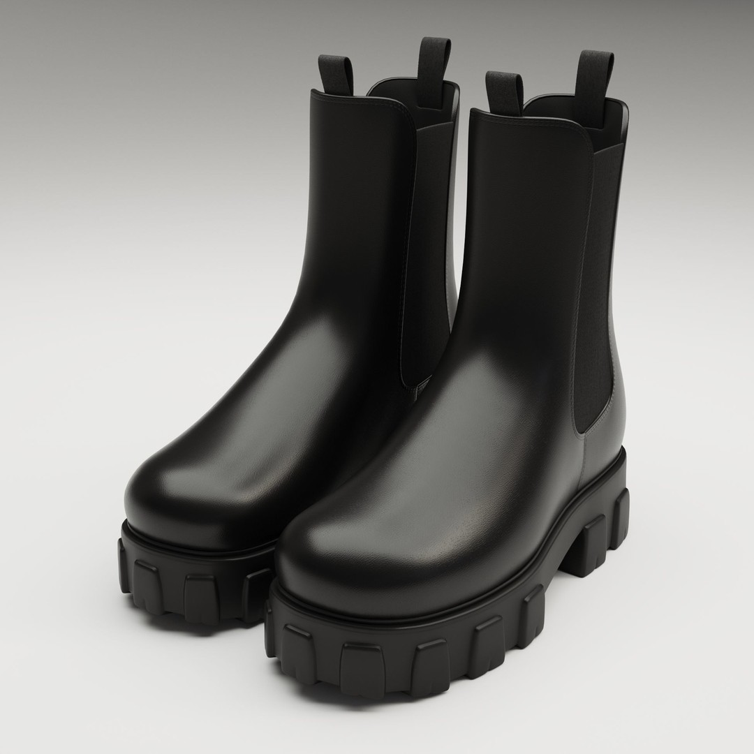 Prada Monolith Leather Boots 3D Model – Low Poly Game Ready Asset, FBX - View 8