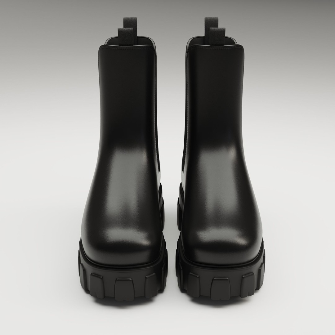 Prada Monolith Leather Boots 3D Model – Low Poly Game Ready Asset, FBX - View 9