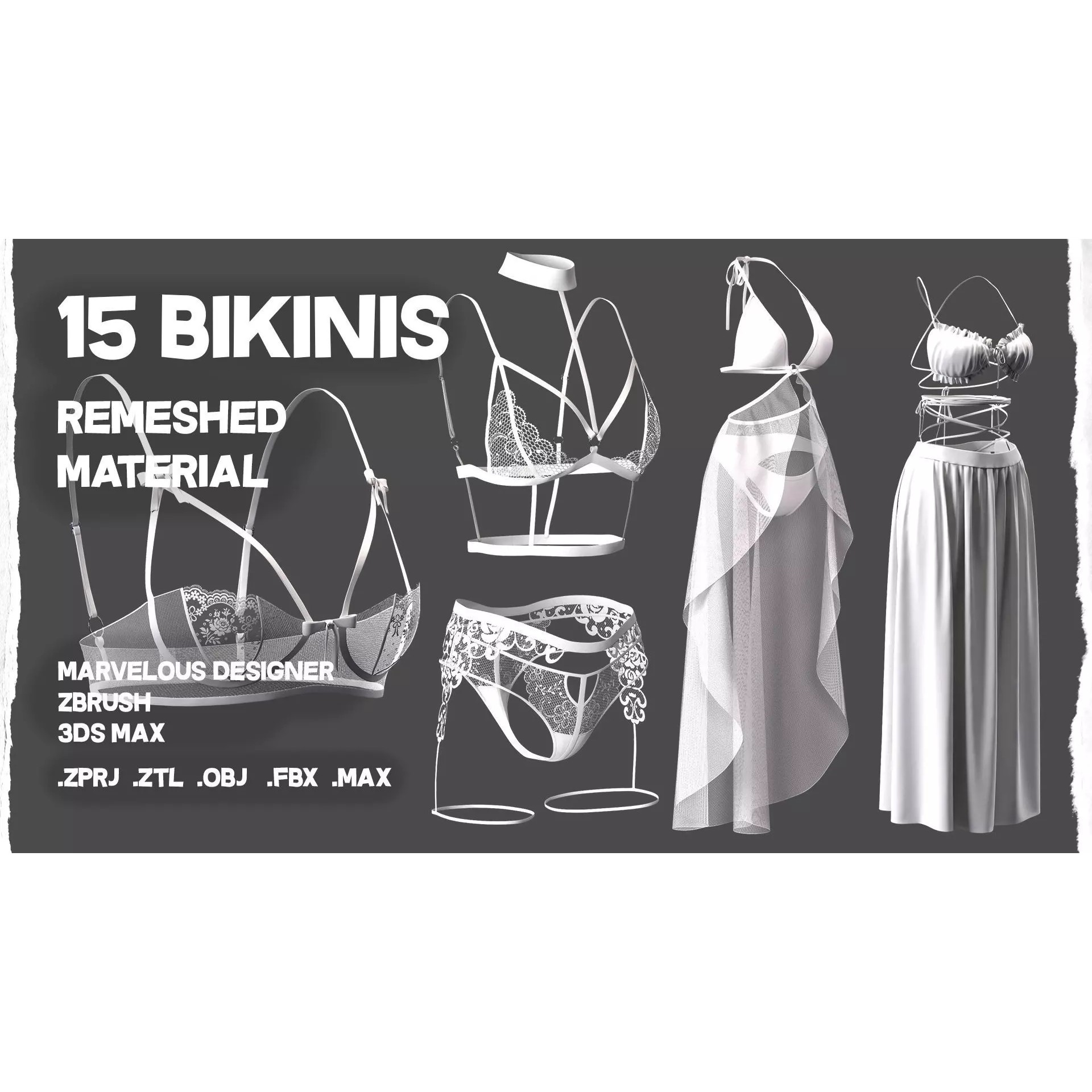 15 Women Bikinis and Underwear - Low-Poly Game-Ready 3D Model - View 2