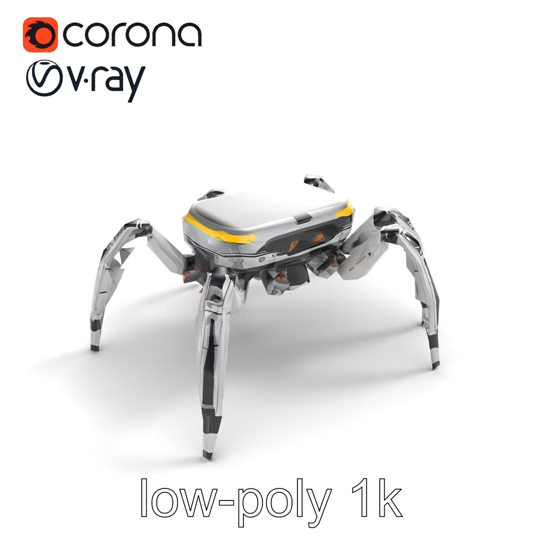 Solar-Powered Spider Cleaner Robot 3D Model – Low Poly PBR Game Asset, FBX - View 10