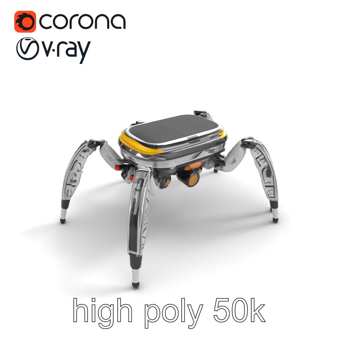 Solar-Powered Spider Cleaner Robot 3D Model – Low Poly PBR Game Asset, FBX - View 12