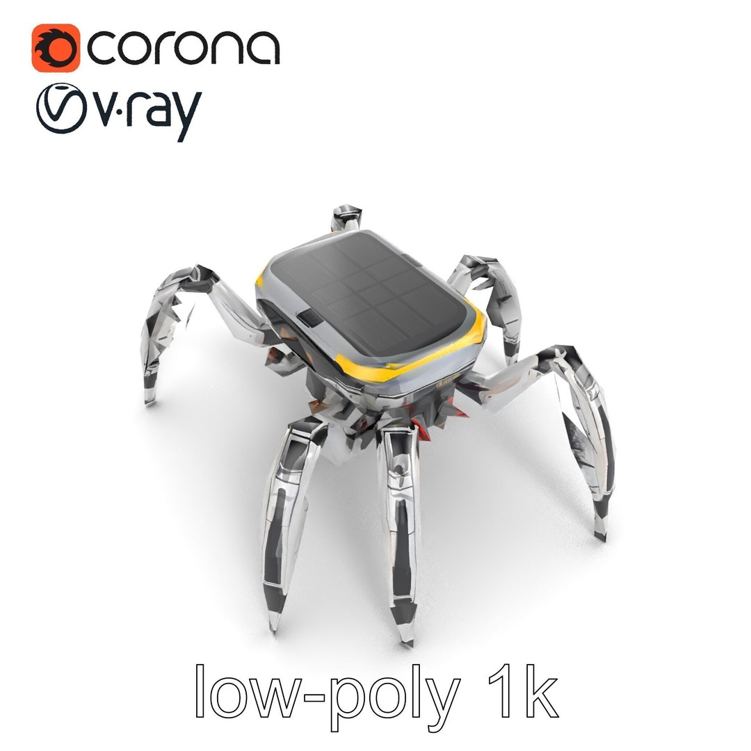 Solar-Powered Spider Cleaner Robot 3D Model – Low Poly PBR Game Asset, FBX - View 26