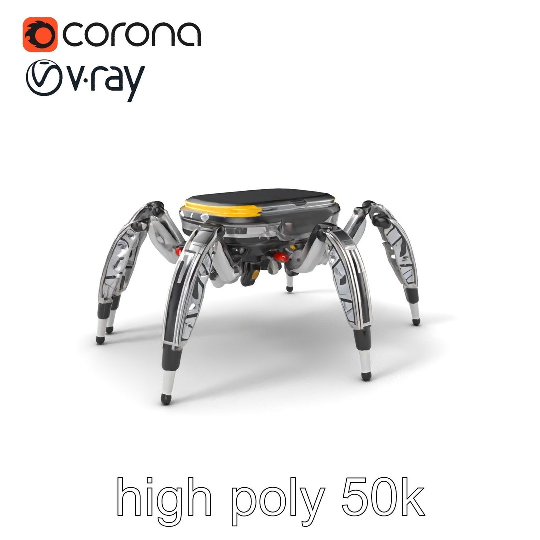Solar-Powered Spider Cleaner Robot 3D Model – Low Poly PBR Game Asset, FBX - View 3