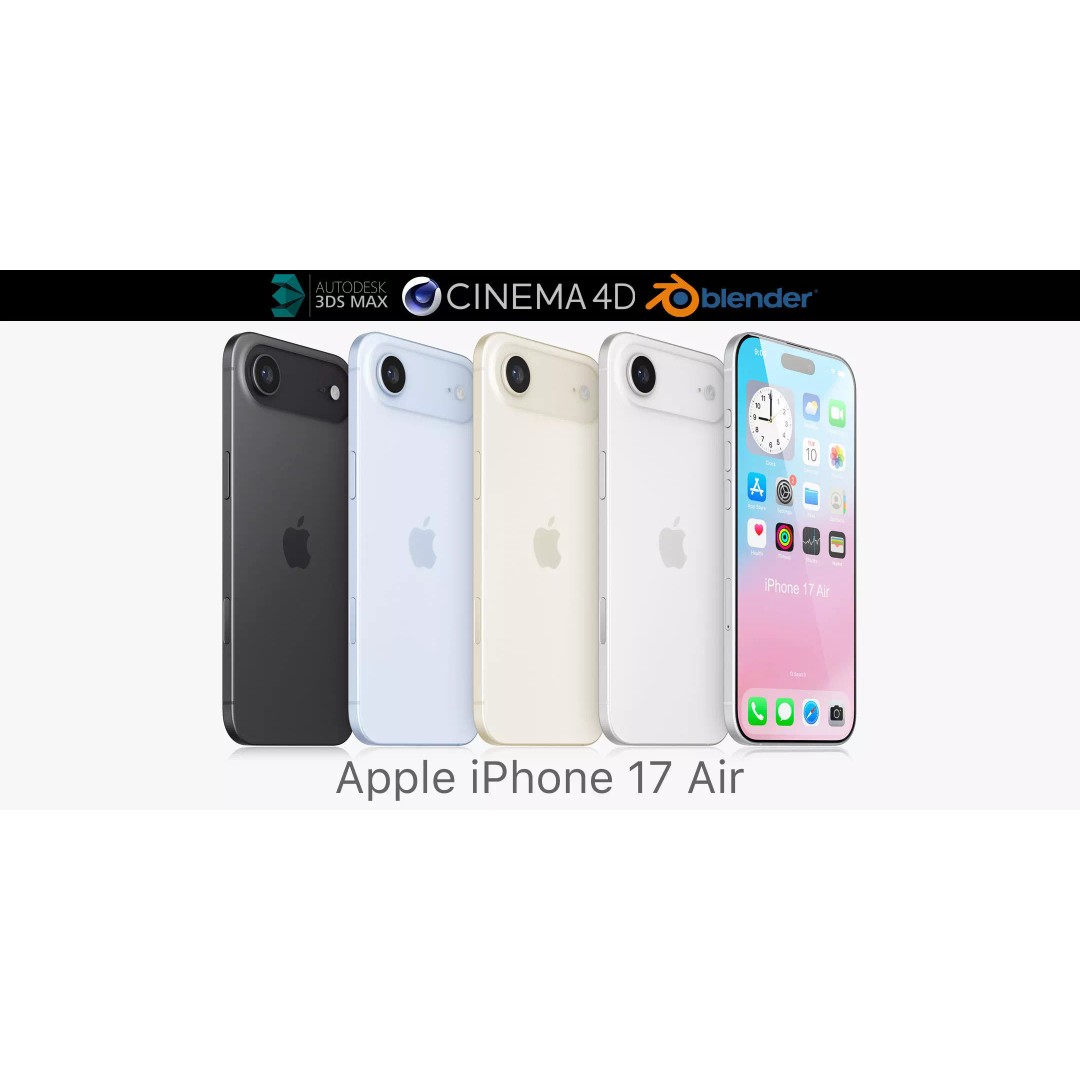 Apple iPhone 17 Air v2 3D Model – Realistic PBR Asset, FBX, OBJ - View 2