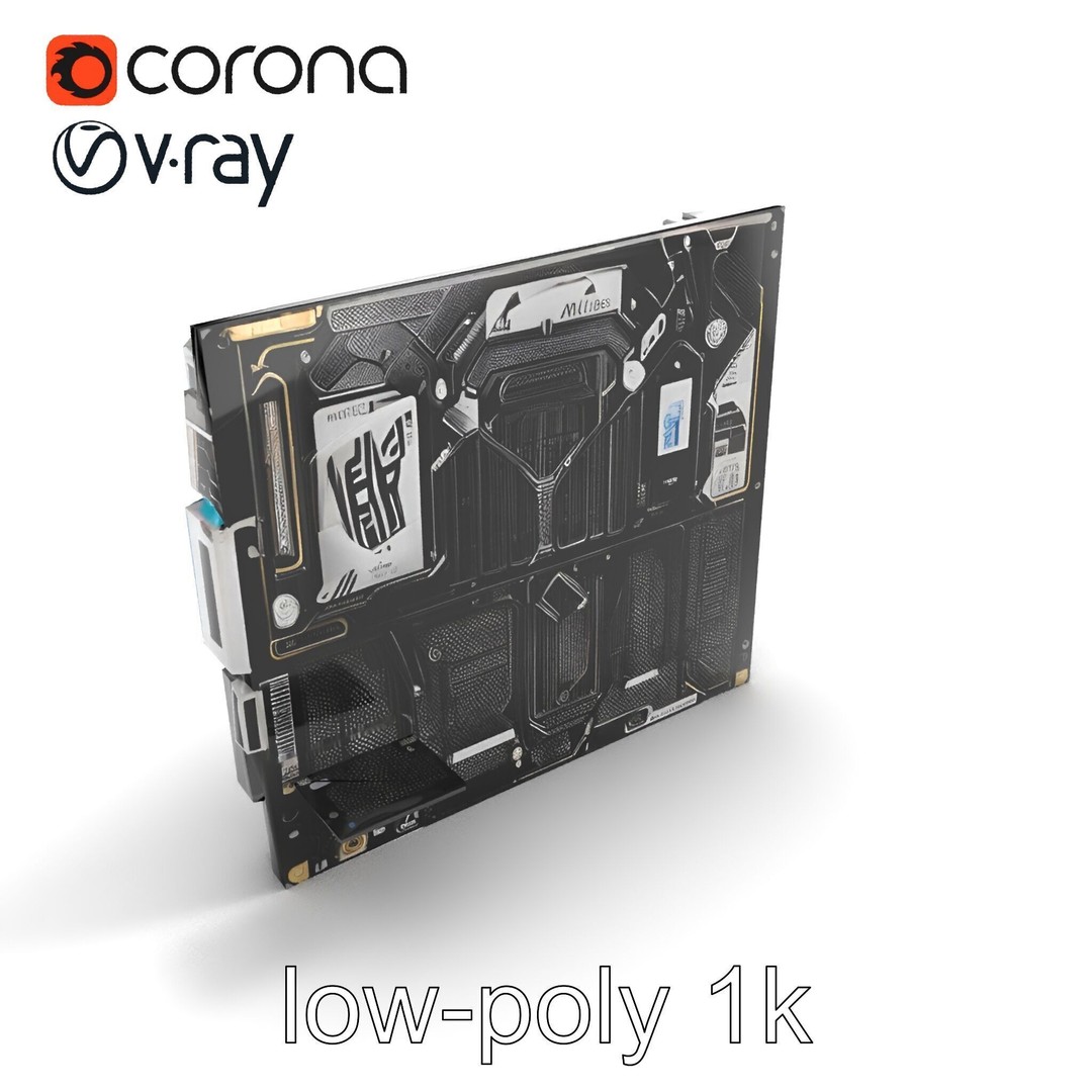 Futuristic Motherboard 3D Model – Low Poly Modular Design, FBX - View 10