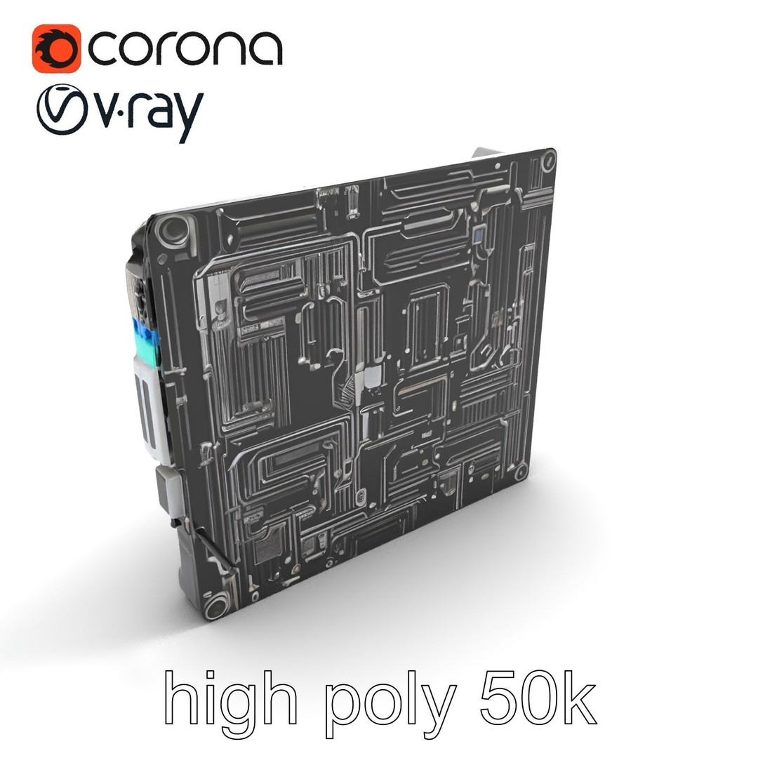 Futuristic Motherboard 3D Model – Low Poly Modular Design, FBX - View 11