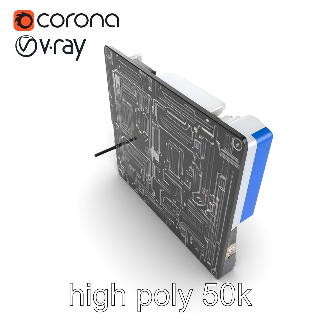Futuristic Motherboard 3D Model – Low Poly Modular Design, FBX - View 16
