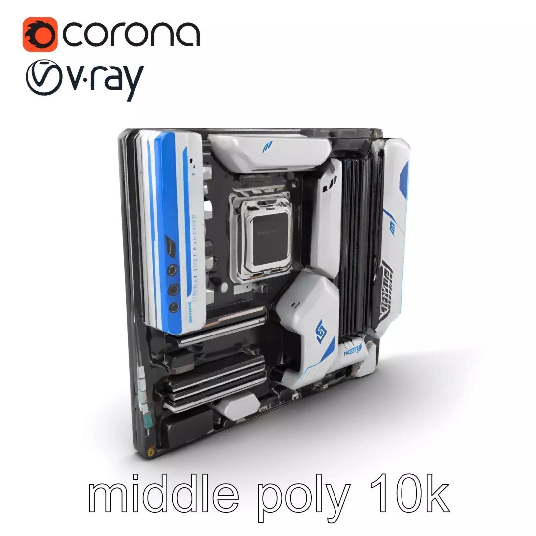 Futuristic Motherboard 3D Model – Low Poly Modular Design, FBX - View 2