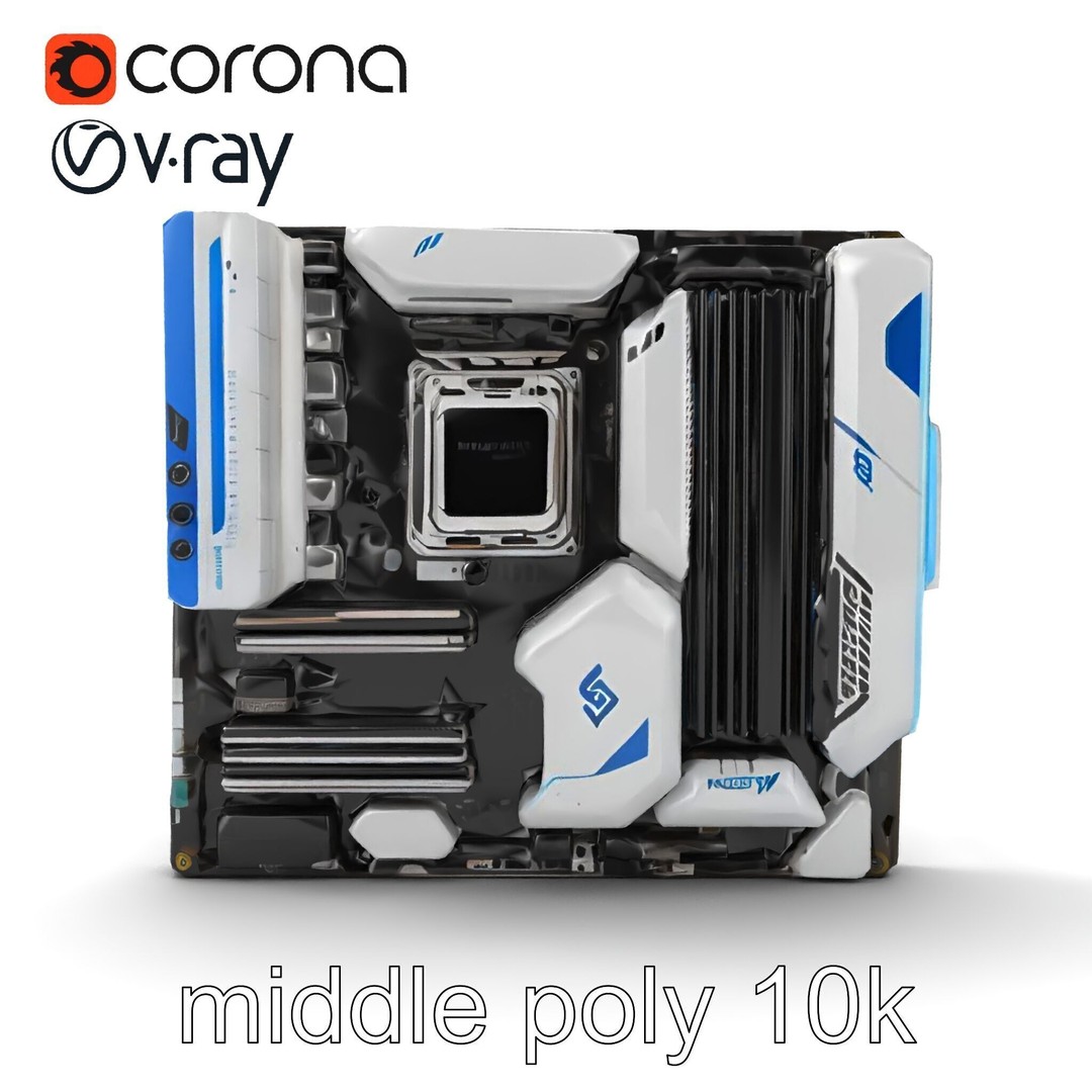Futuristic Motherboard 3D Model – Low Poly Modular Design, FBX - View 20
