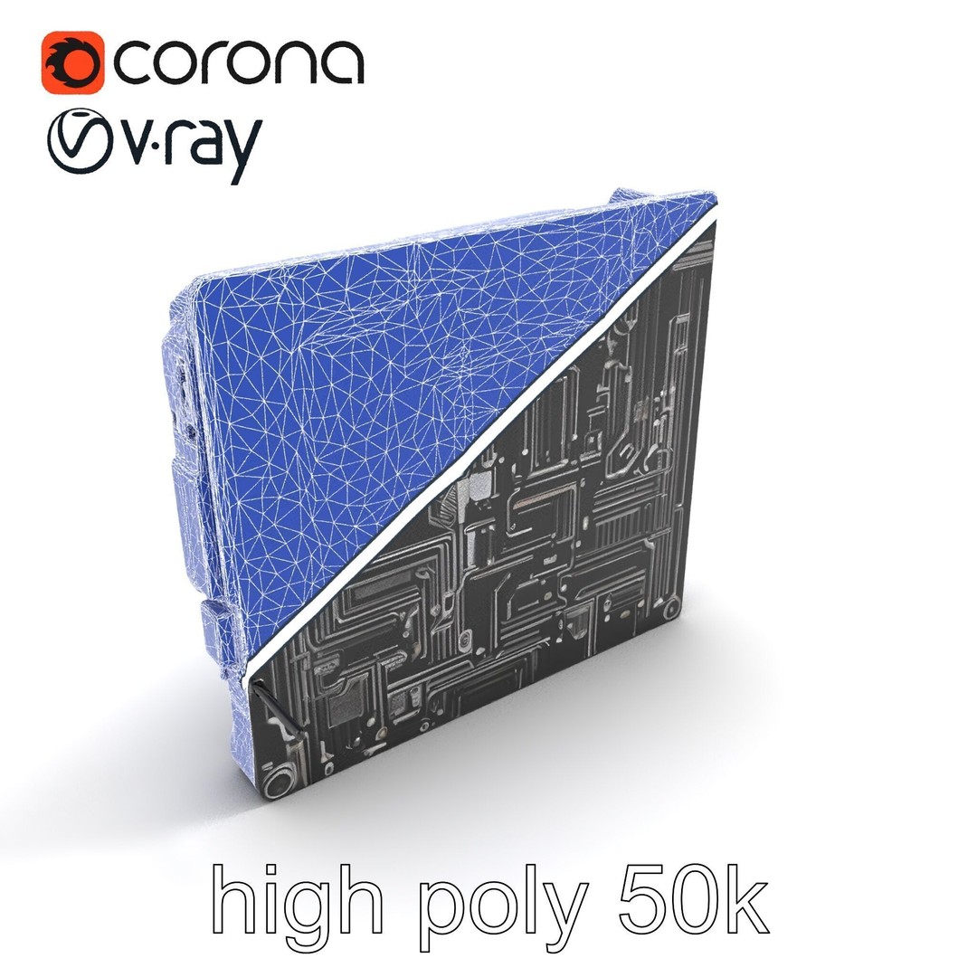 Futuristic Motherboard 3D Model – Low Poly Modular Design, FBX - View 21