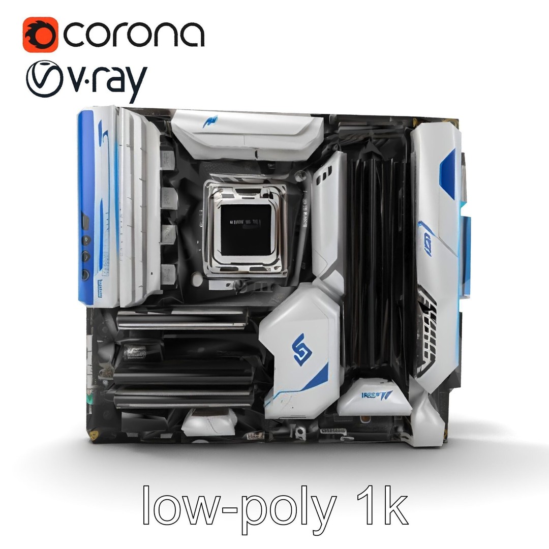 Futuristic Motherboard 3D Model – Low Poly Modular Design, FBX - View 22