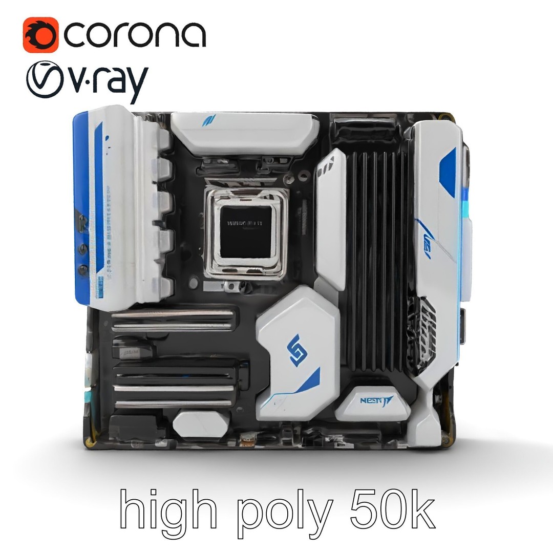 Futuristic Motherboard 3D Model – Low Poly Modular Design, FBX - View 24