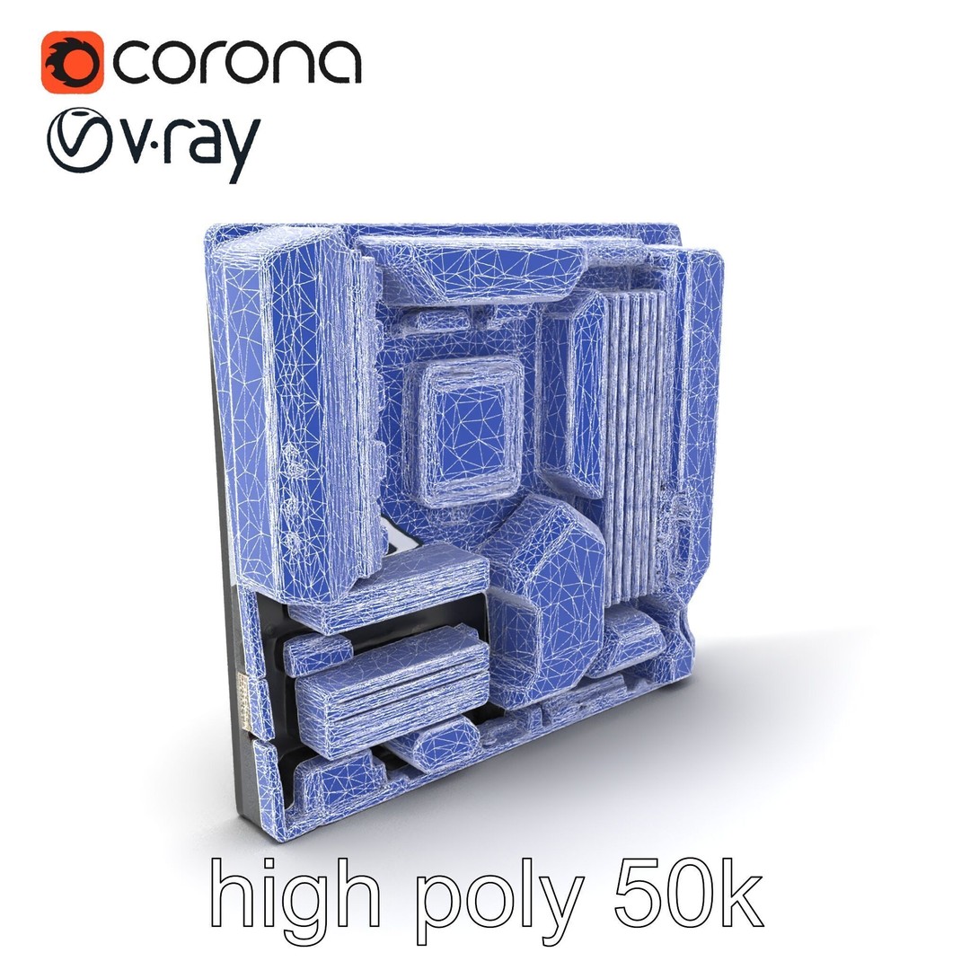 Futuristic Motherboard 3D Model – Low Poly Modular Design, FBX - View 3