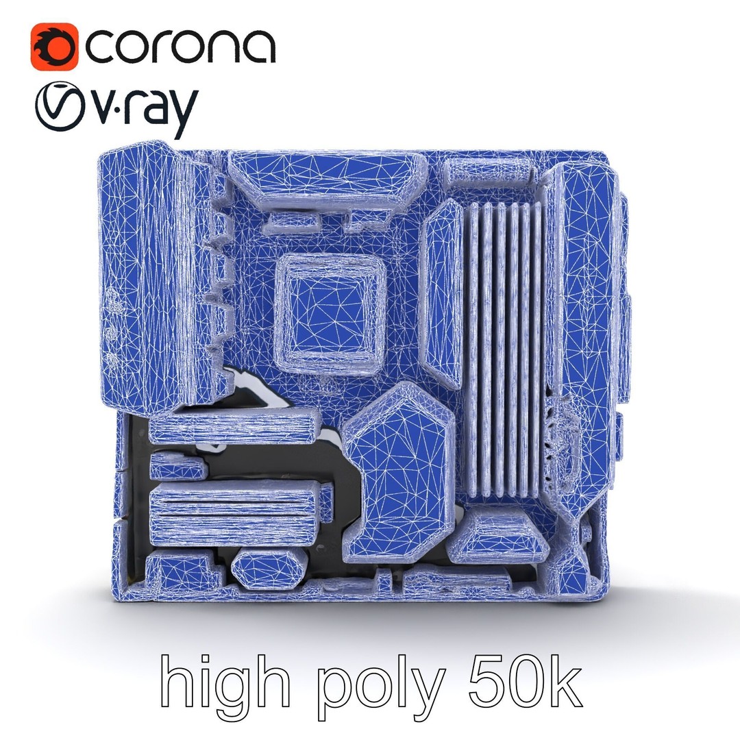 Futuristic Motherboard 3D Model – Low Poly Modular Design, FBX - View 31