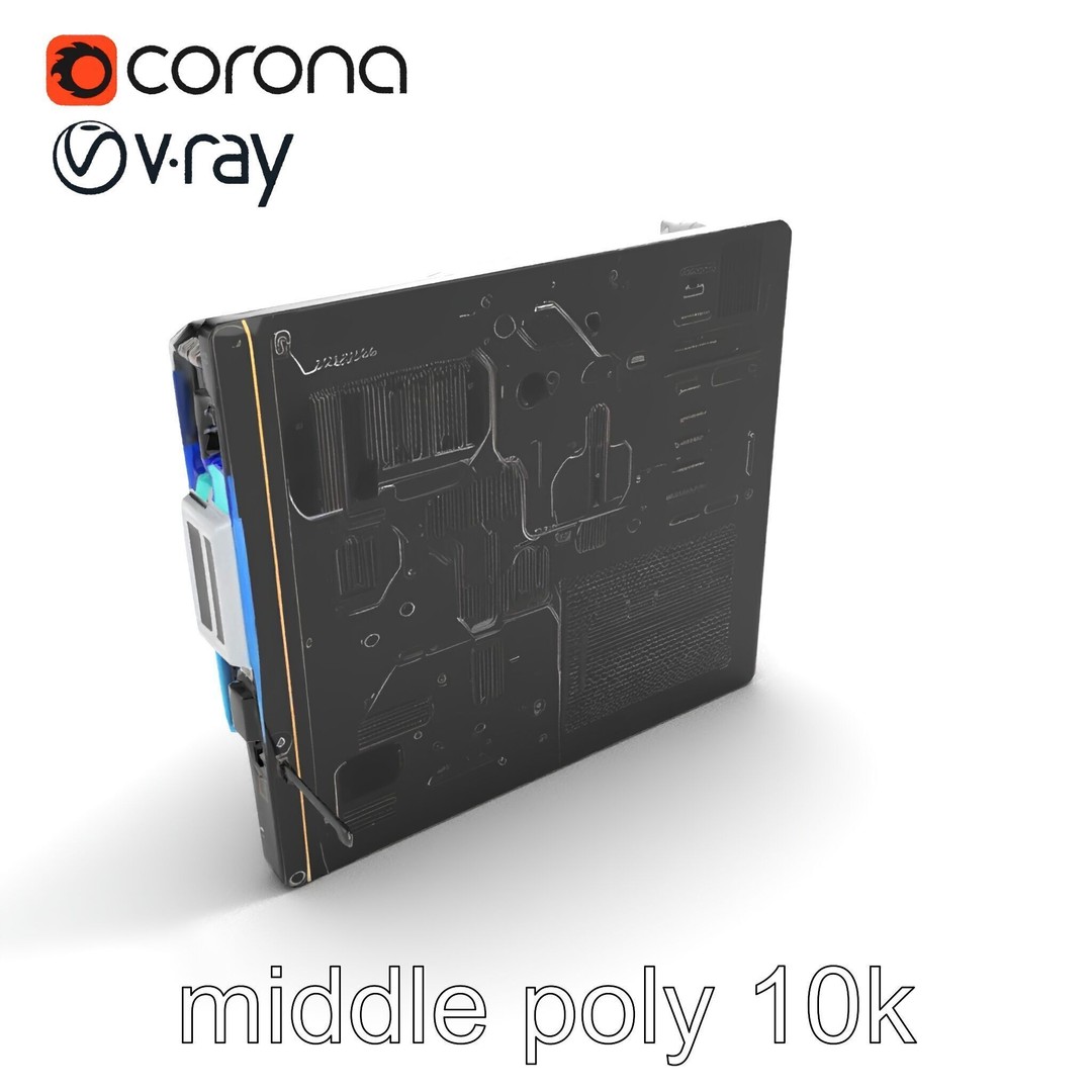 Futuristic Motherboard 3D Model – Low Poly Modular Design, FBX - View 9