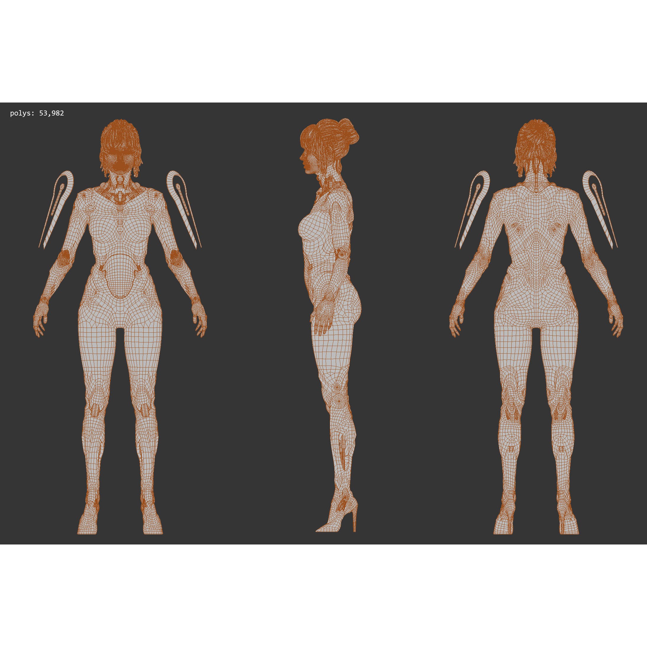 Cyberpunk Girl - Low-Poly Game-Ready 3D Model - View 10