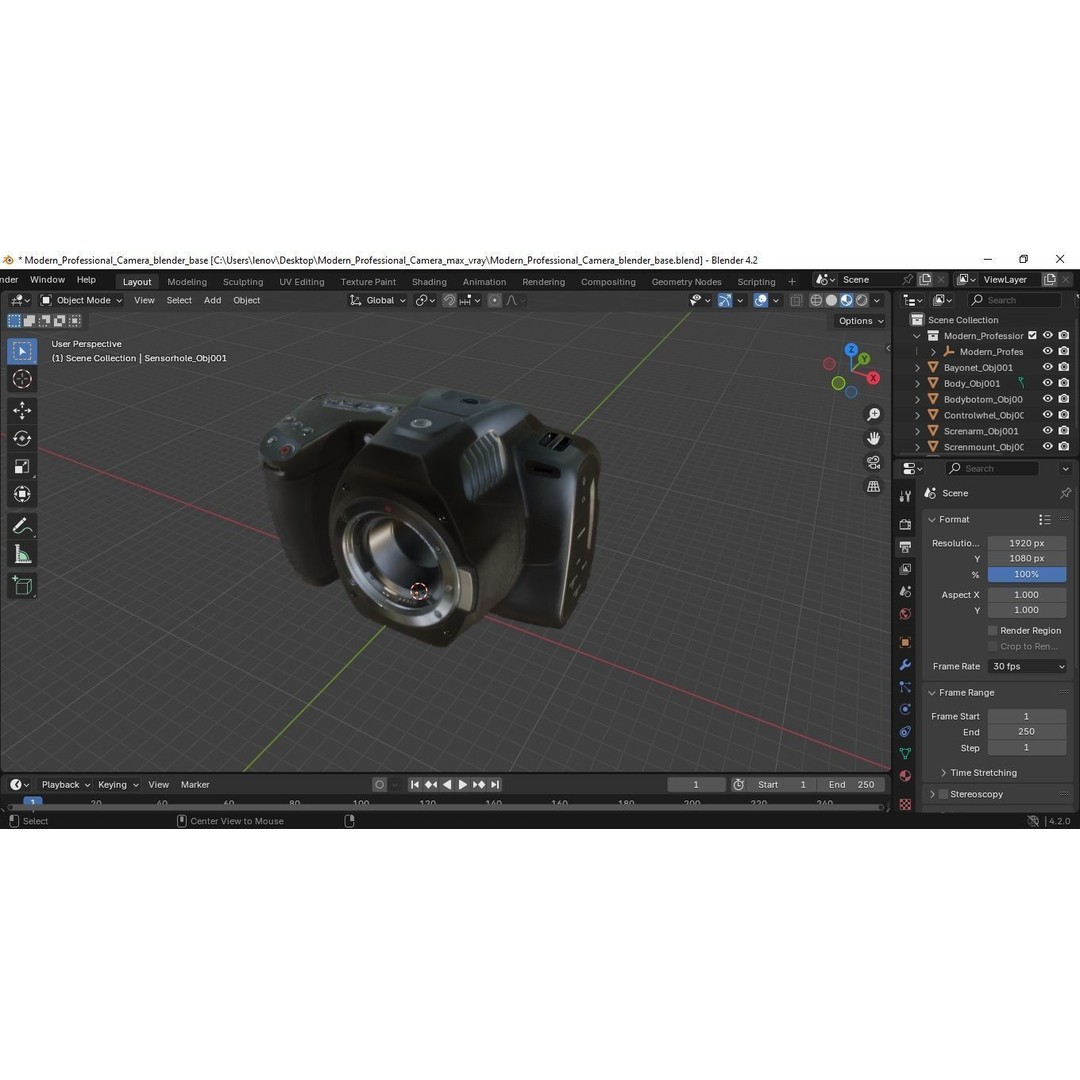 Modern Professional Camera 3D Model – High Poly PBR Asset, FBX, OBJ - View 23