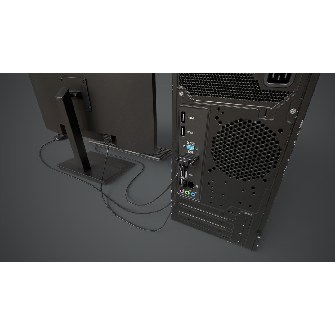 Modern Computer 3D Model – Low Poly Game Asset, PBR, FBX, OBJ - View 10