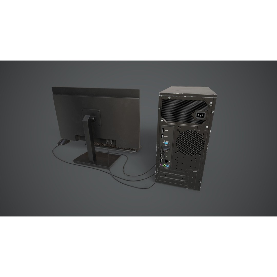 Modern Computer 3D Model – Low Poly Game Asset, PBR, FBX, OBJ - View 4