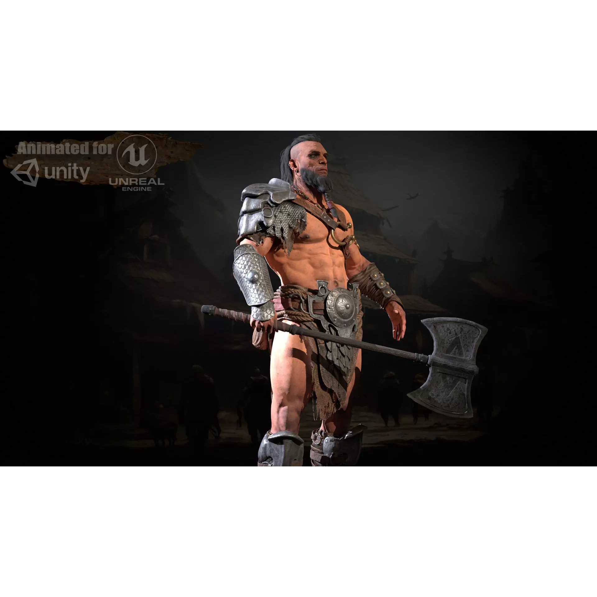 Barbarian Male - Low-Poly Game-Ready 3D Model - View 2