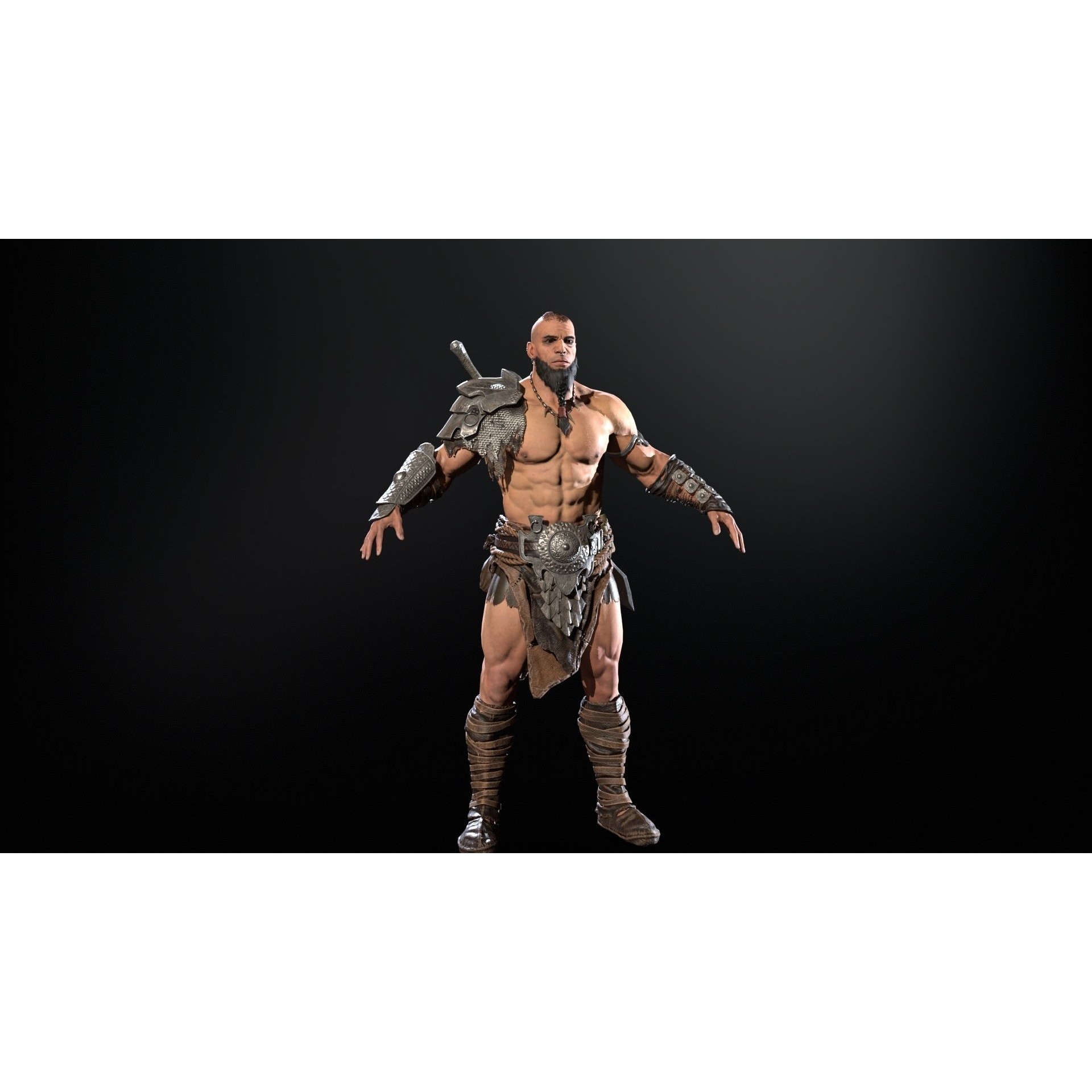 Barbarian Male - Low-Poly Game-Ready 3D Model - View 20