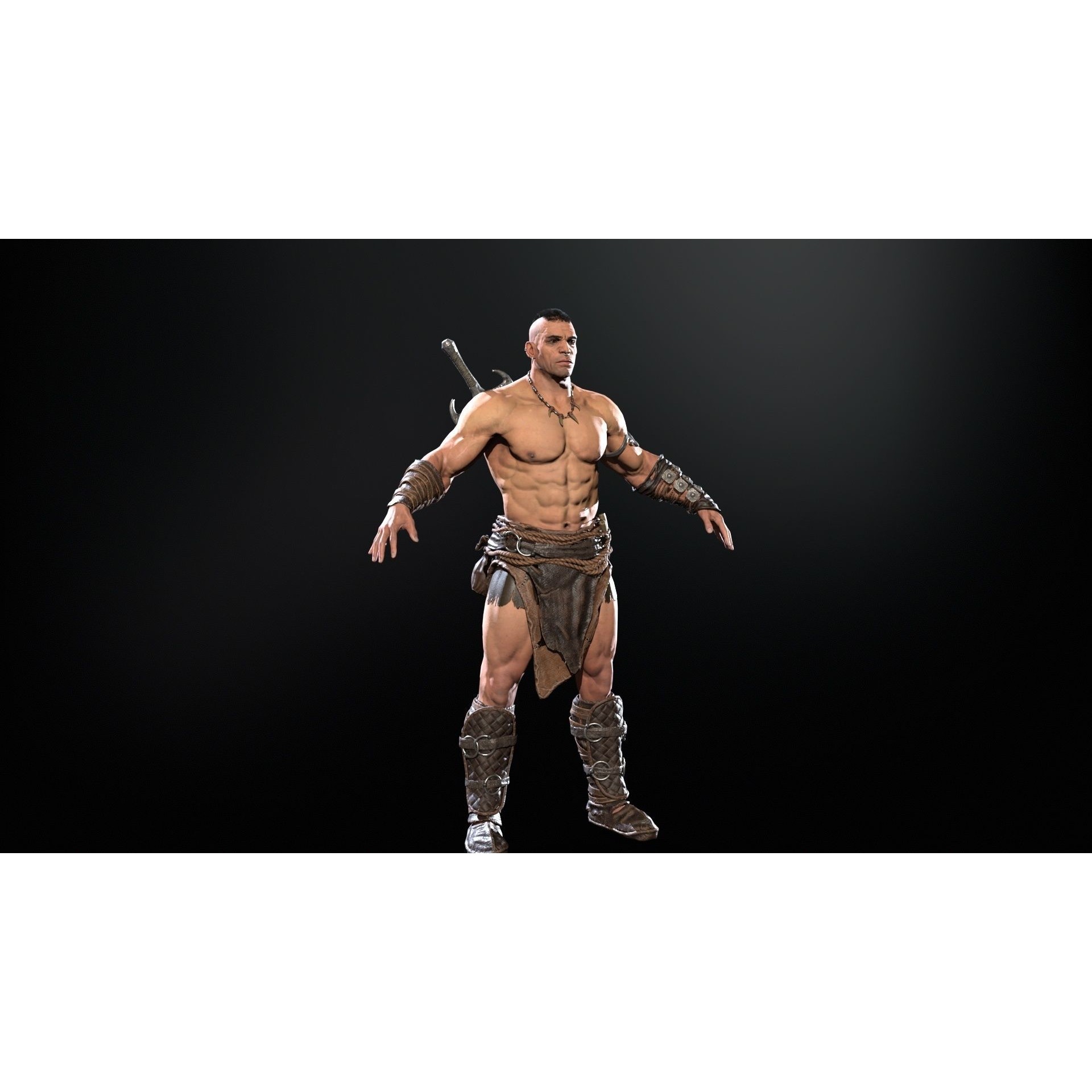Barbarian Male - Low-Poly Game-Ready 3D Model - View 24