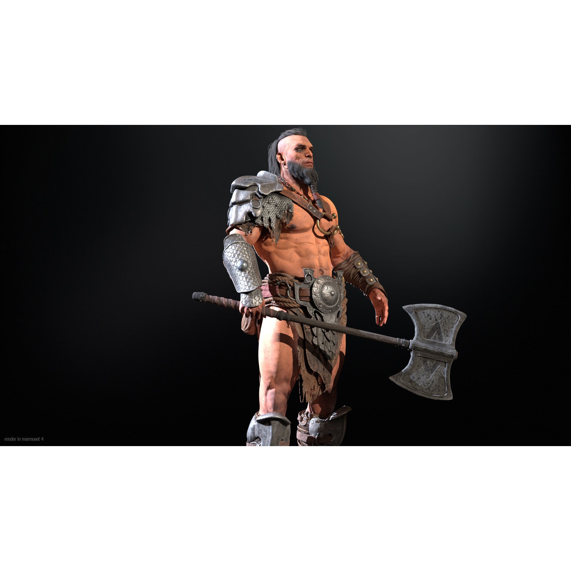 Barbarian Male - Low-Poly Game-Ready 3D Model - View 4
