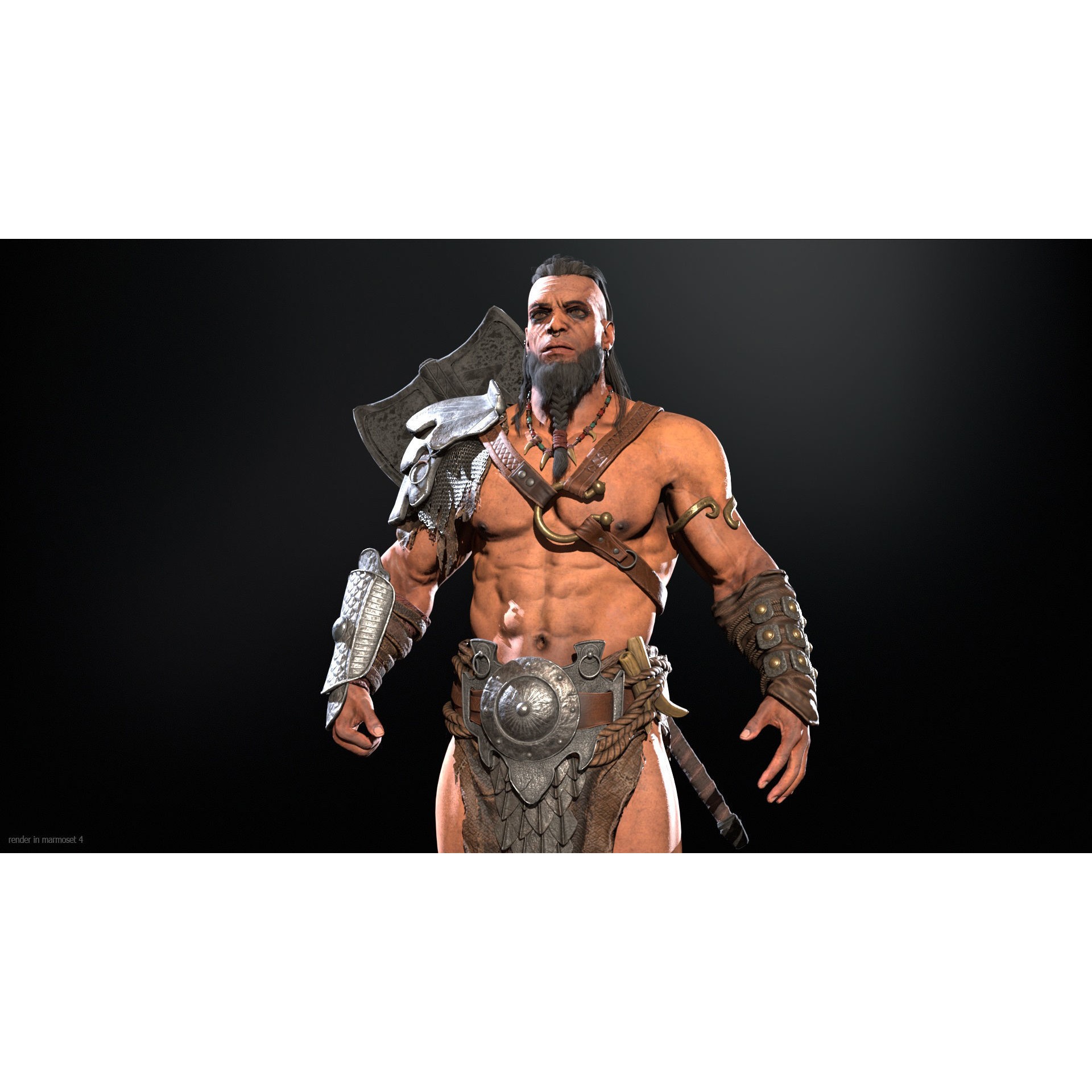 Barbarian Male - Low-Poly Game-Ready 3D Model - View 5