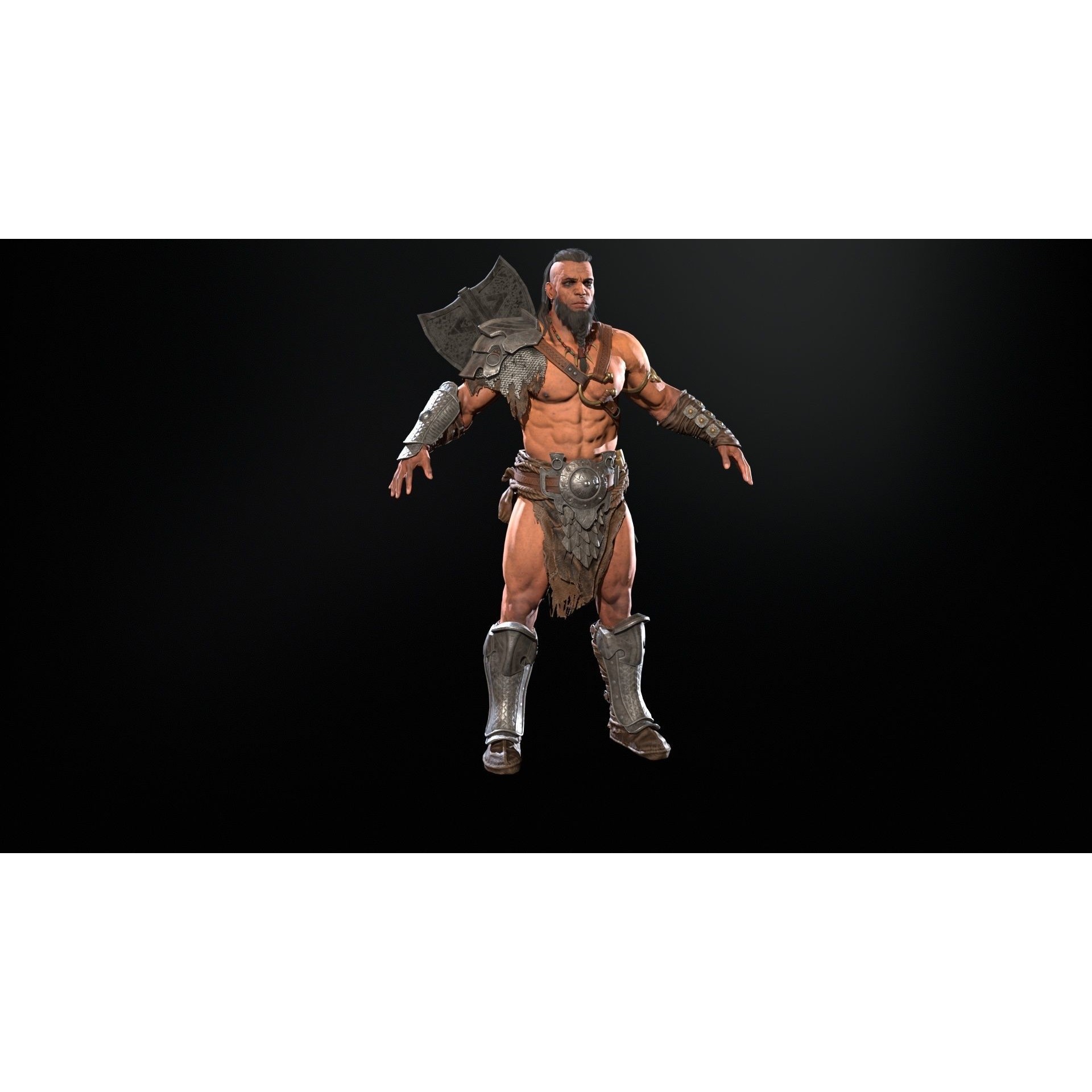 Barbarian Male - Low-Poly Game-Ready 3D Model - View 9