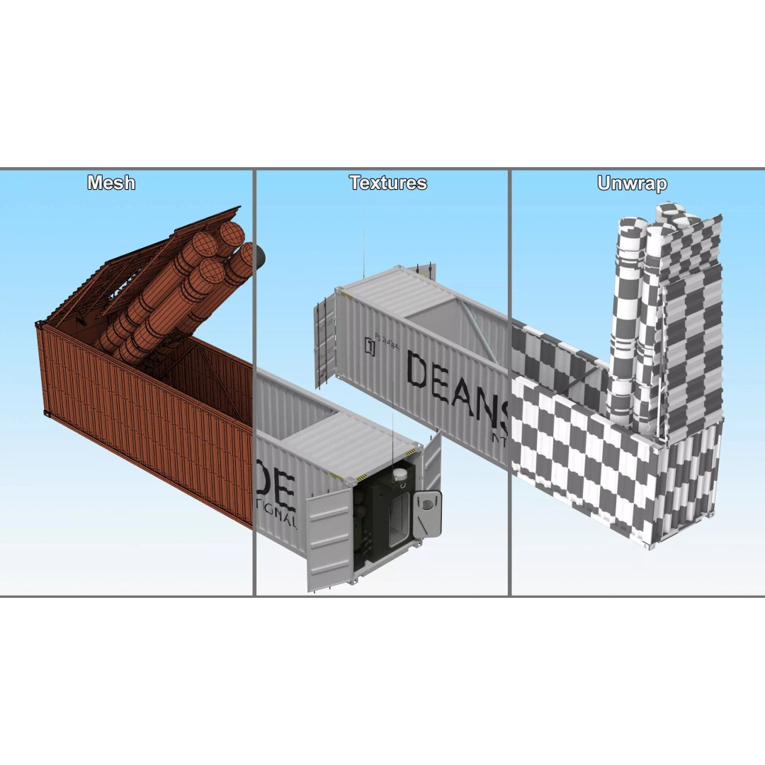 40ft Shipping Container 3D Model – Tactical Air Defense System, PBR - View 20