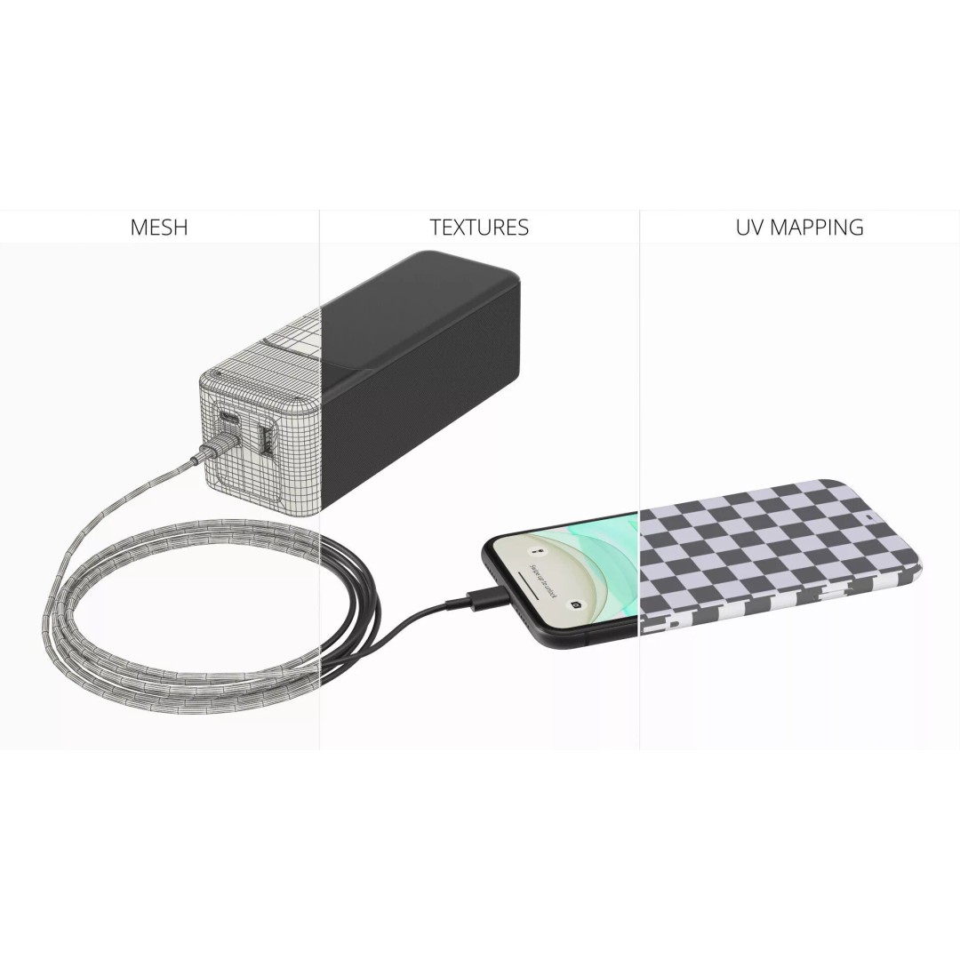 Portable Charger 3D Model – High Poly USB-C Power Bank, FBX, PBR - View 13