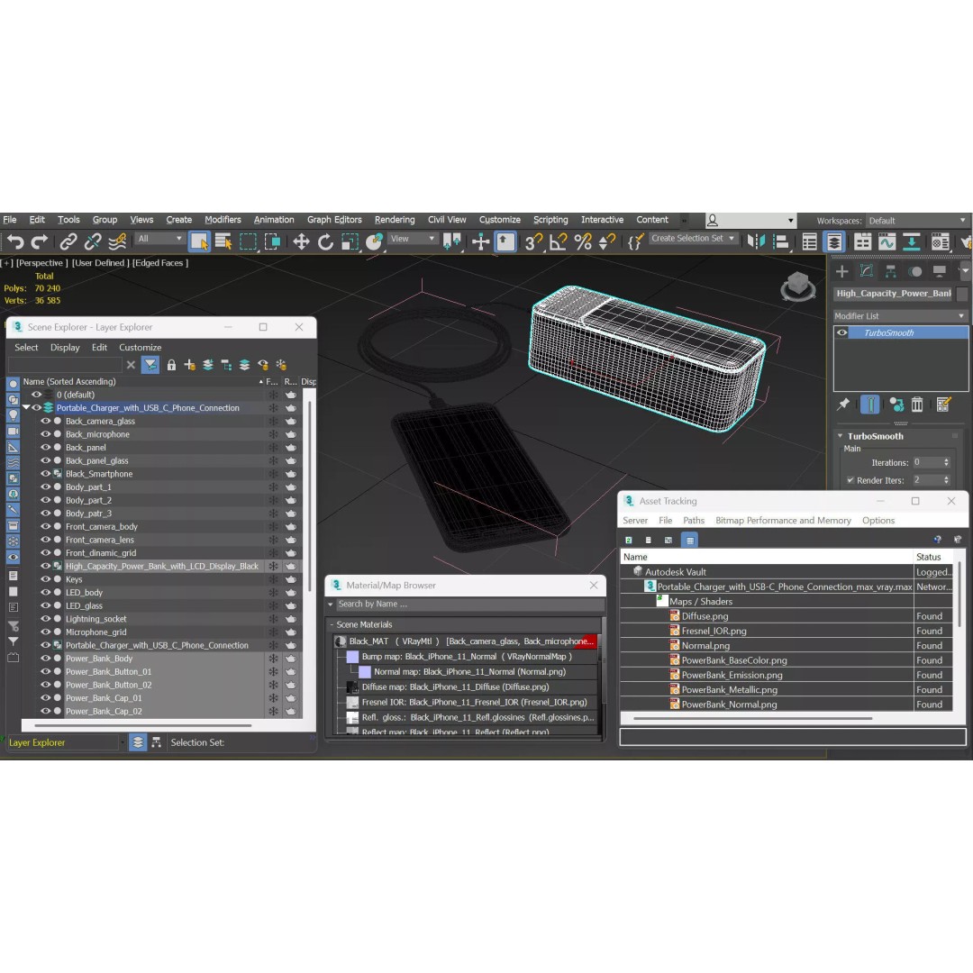 Portable Charger 3D Model – High Poly USB-C Power Bank, FBX, PBR - View 20