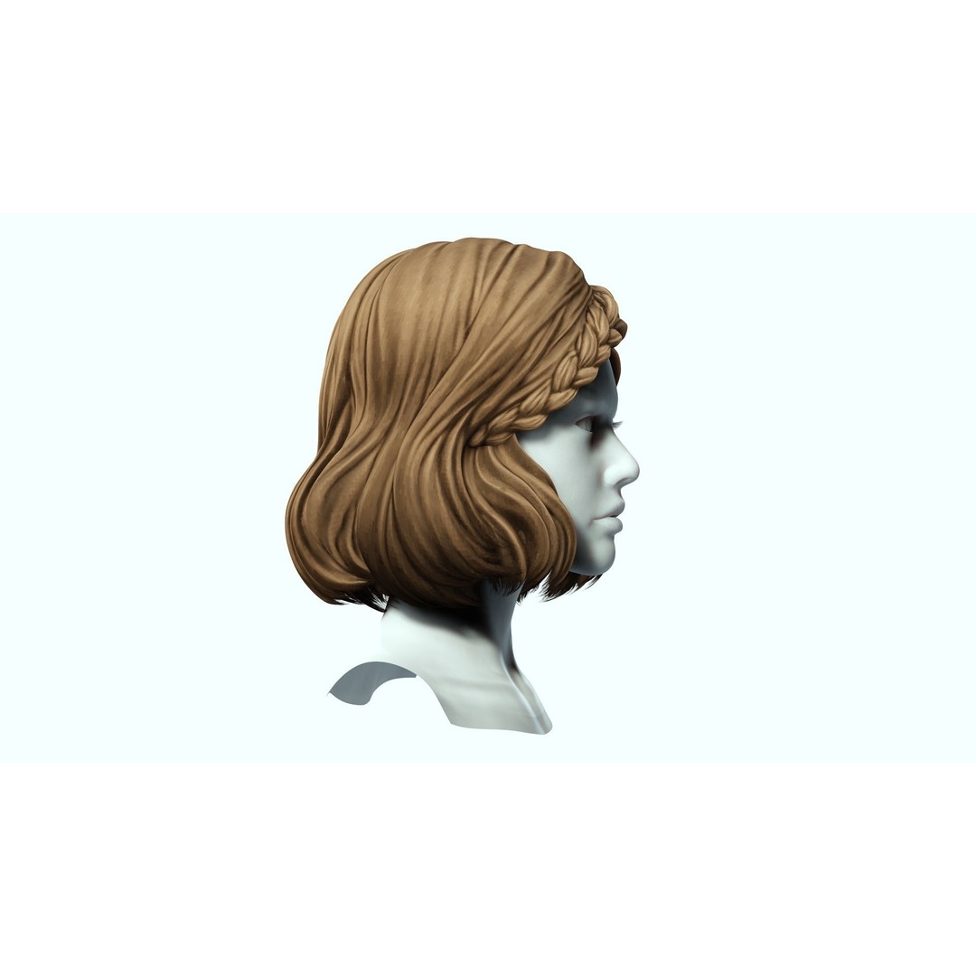 Female Short Hair 3D Model – Low Poly Braid, Game Ready FBX - View 10